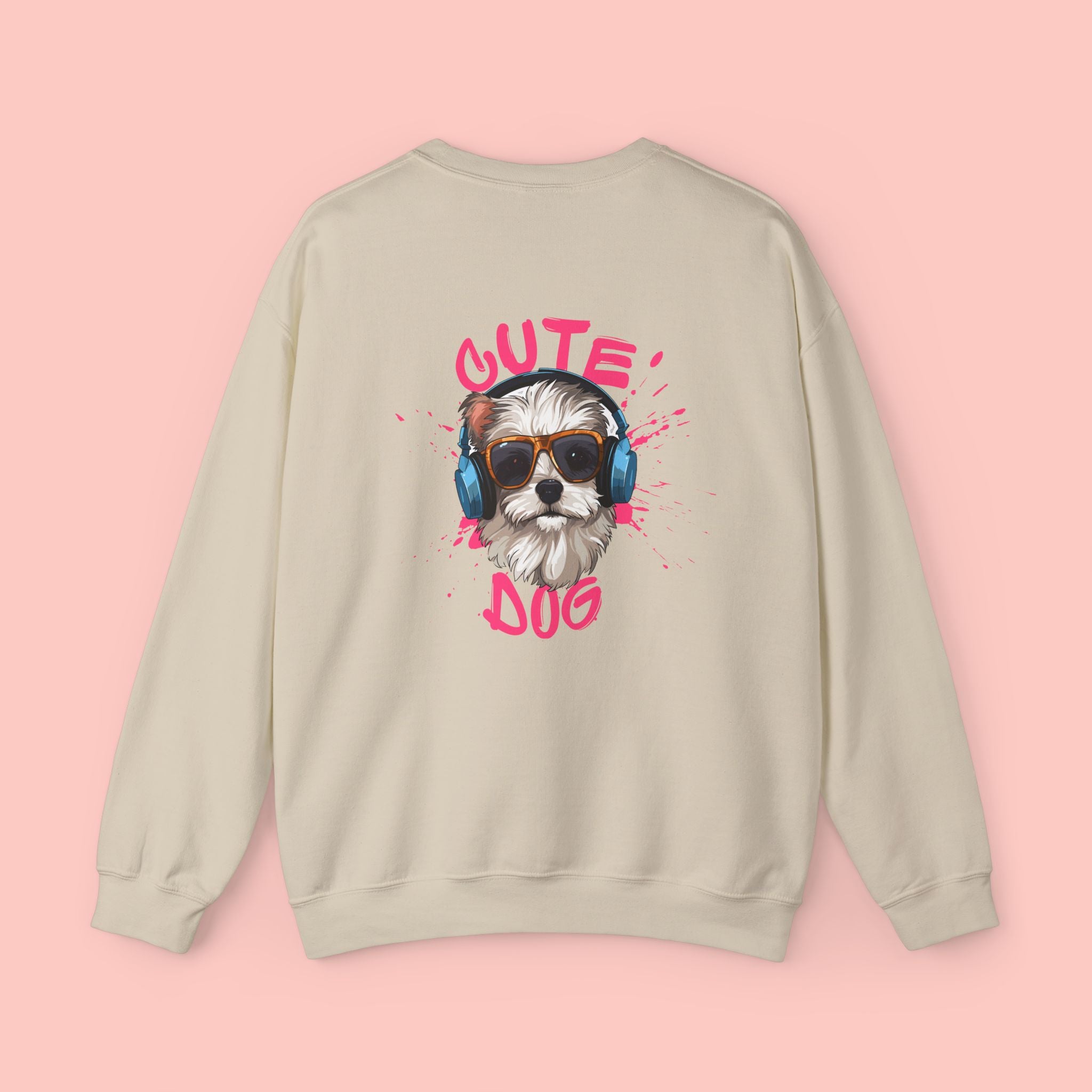 Cute Dog Crewneck Sweatshirt – Cute Dog with Headphones Graphic