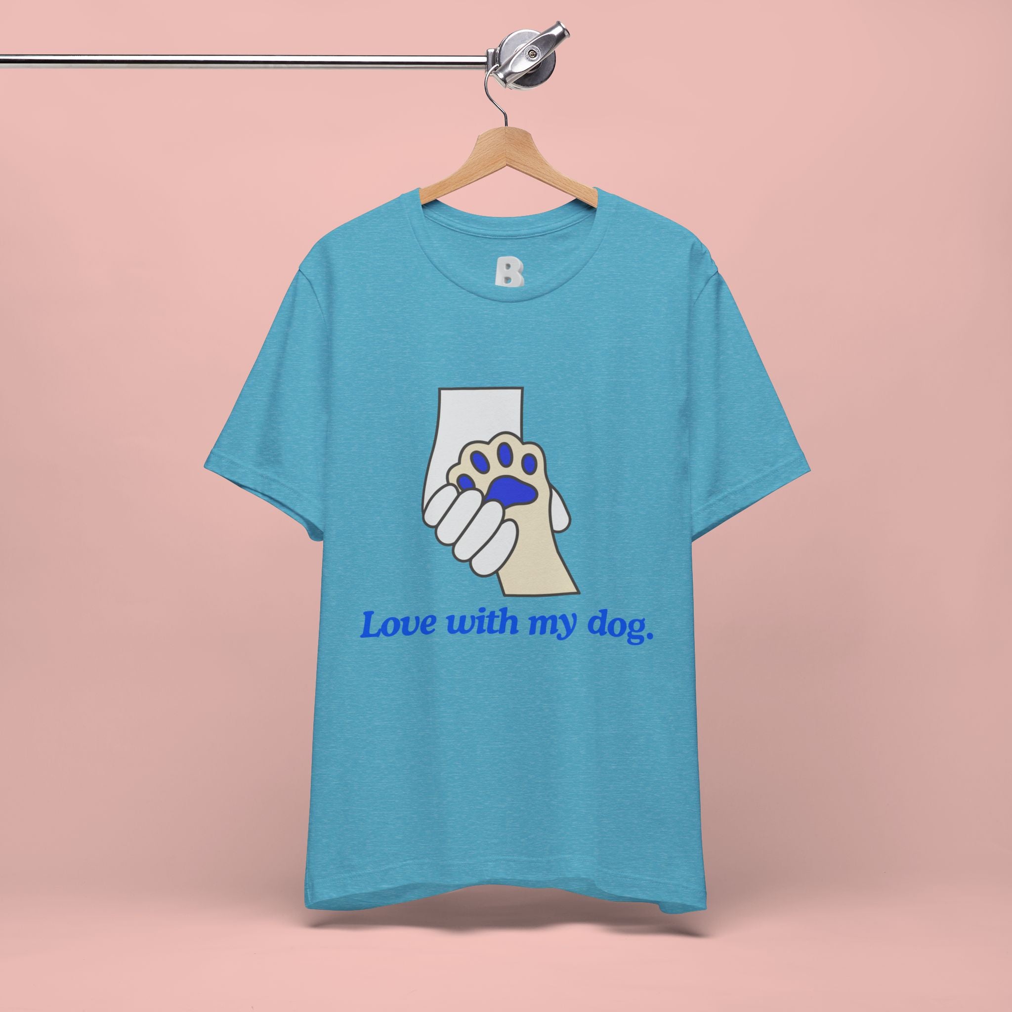 Dog Lover T-Shirt — "Love with my dog." Paw Print Graphic