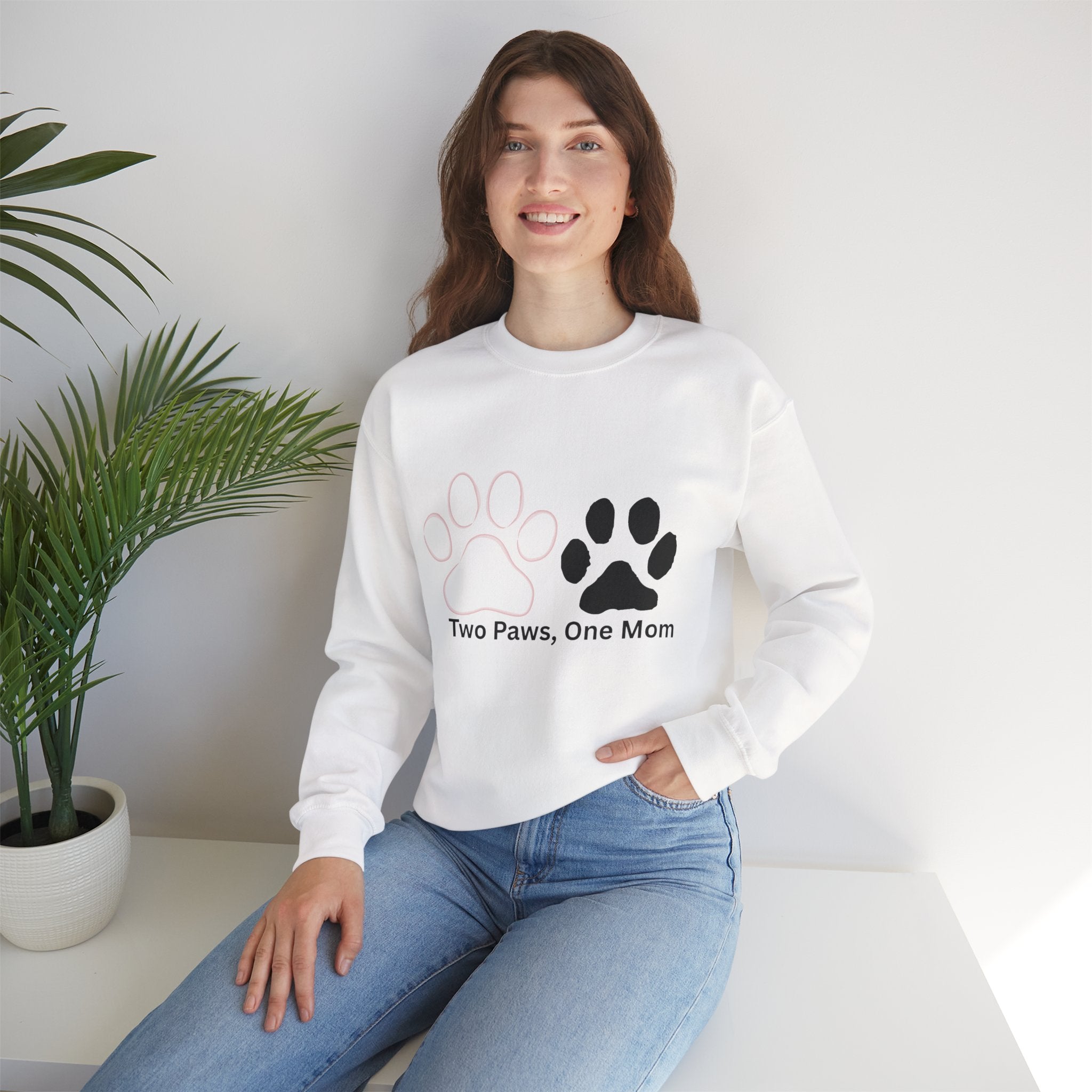 Crewneck Sweatshirt – "Two Paws, One Mom" Paw Print Mom Gift