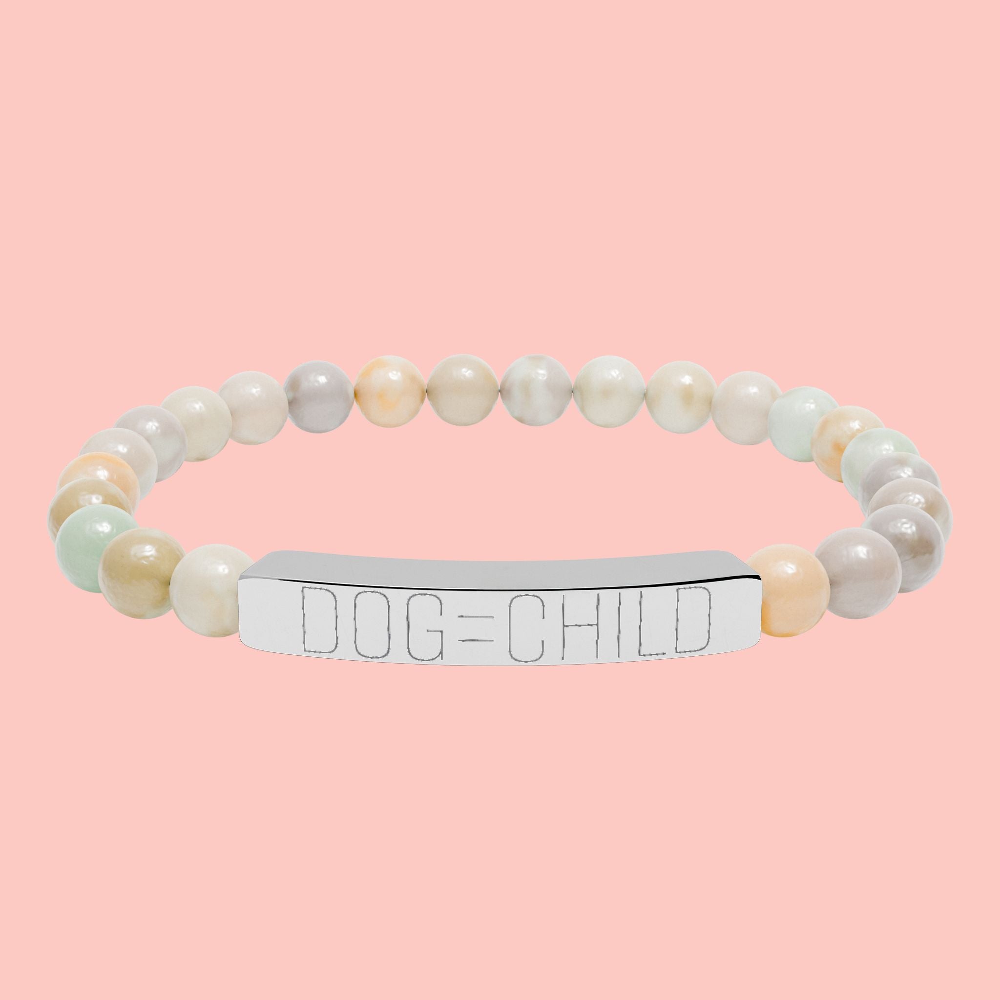 Engraved Natural Stone Bar Bracelet — Personalized Stretch Beaded Bracelet