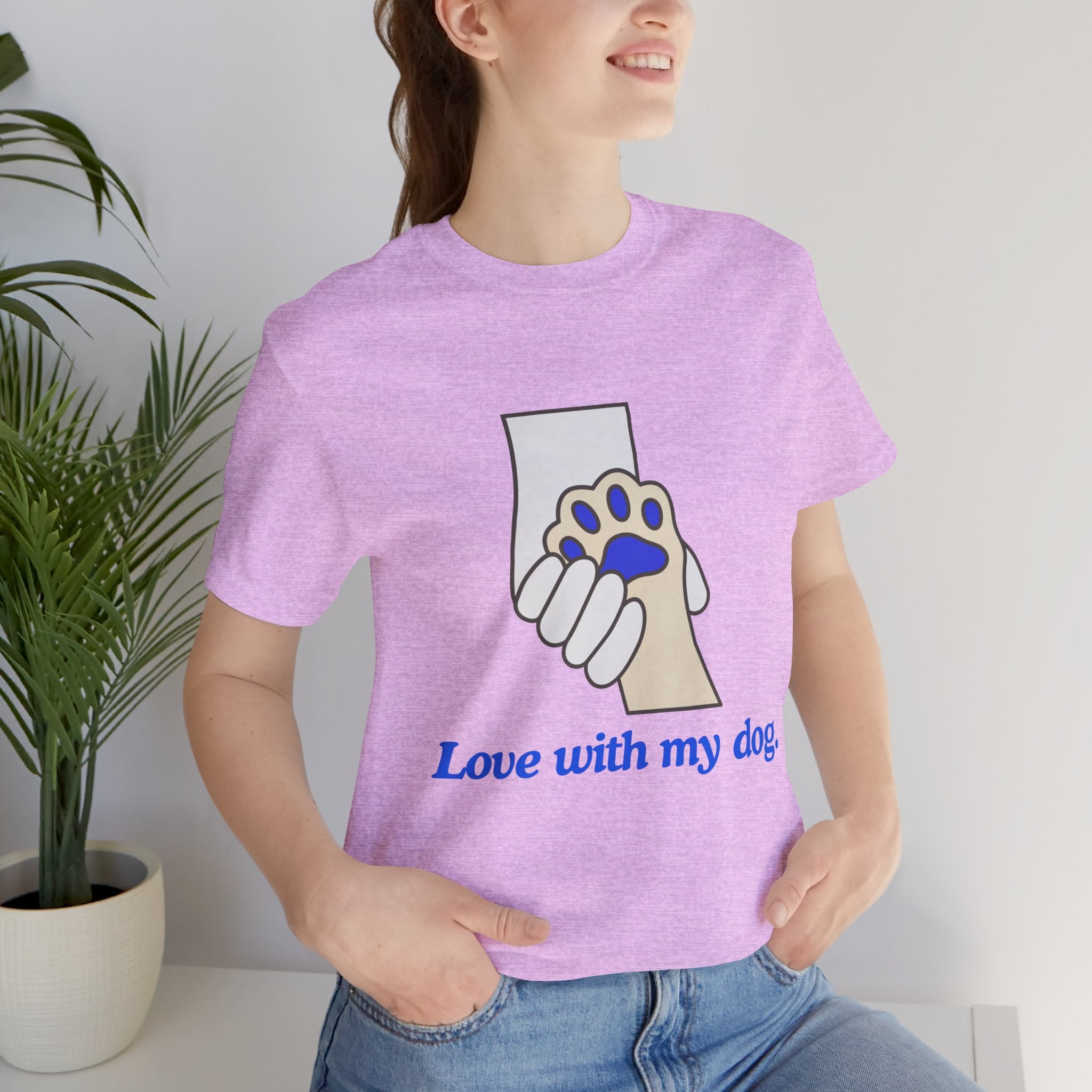 Dog Lover T-Shirt — "Love with my dog." Paw Print Graphic
