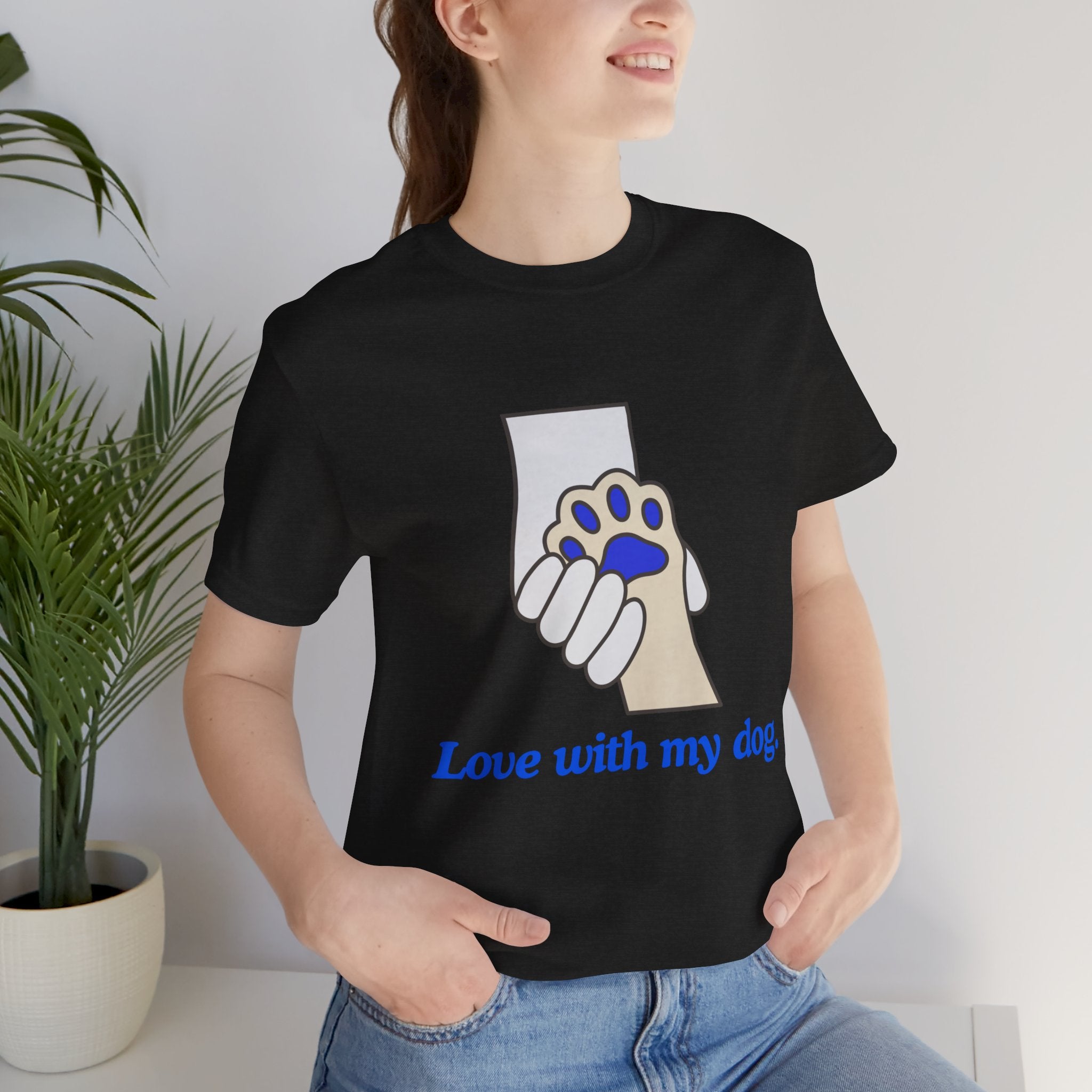 Dog Lover T-Shirt — "Love with my dog." Paw Print Graphic