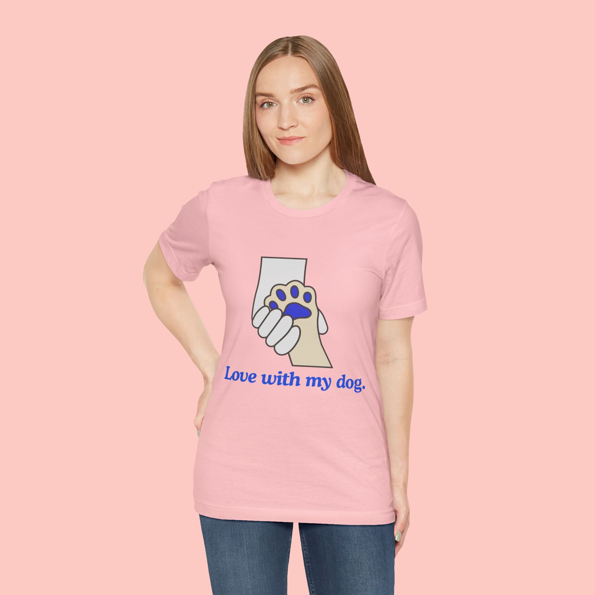 Dog Lover T-Shirt — "Love with my dog." Paw Print Graphic