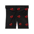 Biker Shorts — Black Red Paw-Print Heart Pattern