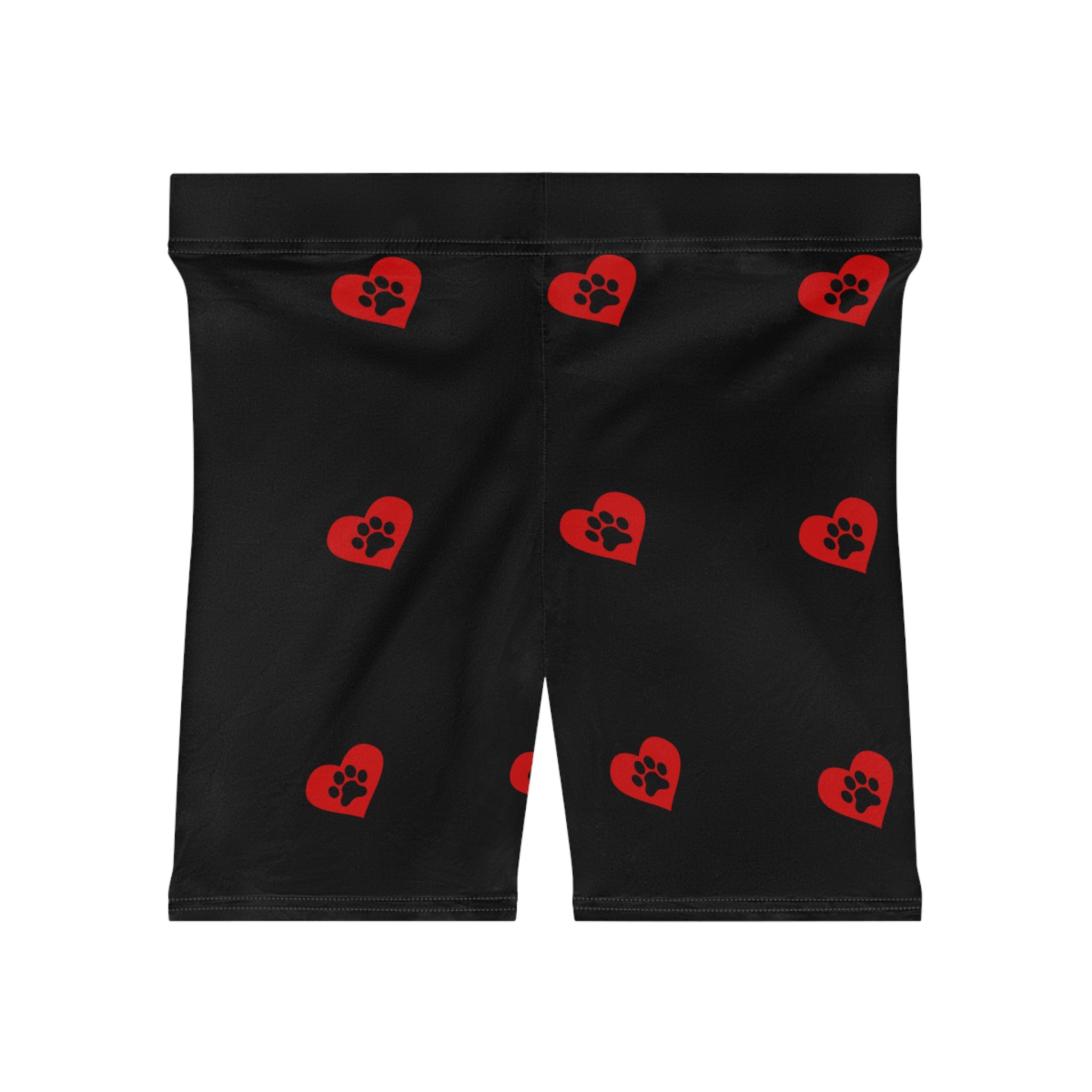 Biker Shorts — Black Red Paw-Print Heart Pattern