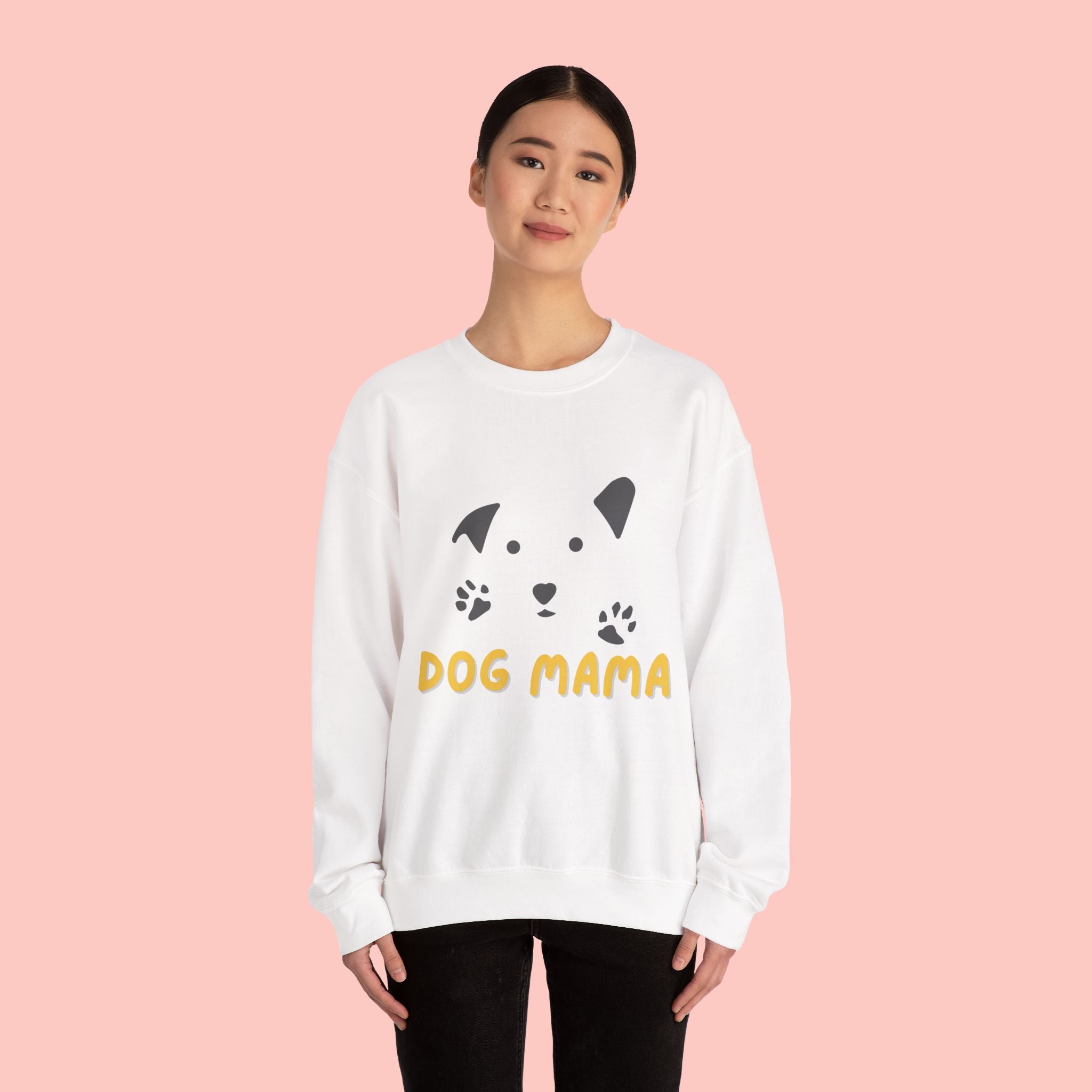 Dog Mama Crewneck Sweatshirt – Cute Paw Print & Puppy Graphic