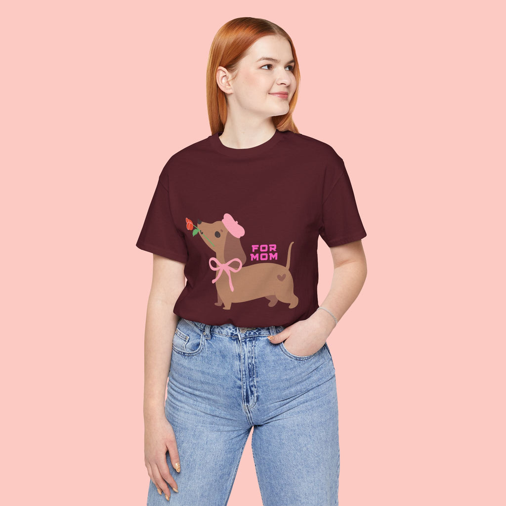 Mommy’s Dachshund Tee – Cute Dog with Rose “For Mom” Shirt