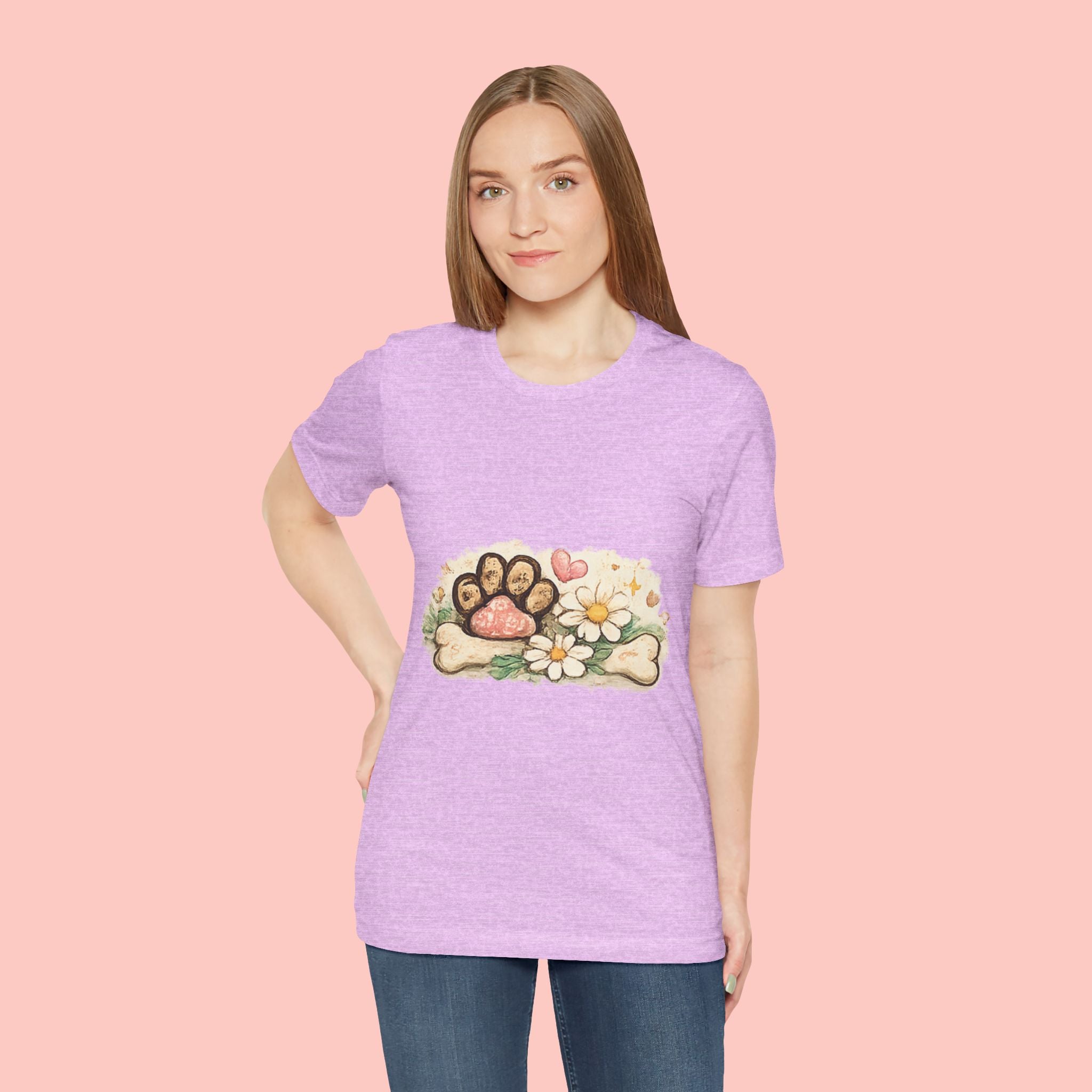 Dog Paw Floral T-Shirt — Cute Paw Print, Bone & Daisies Tee