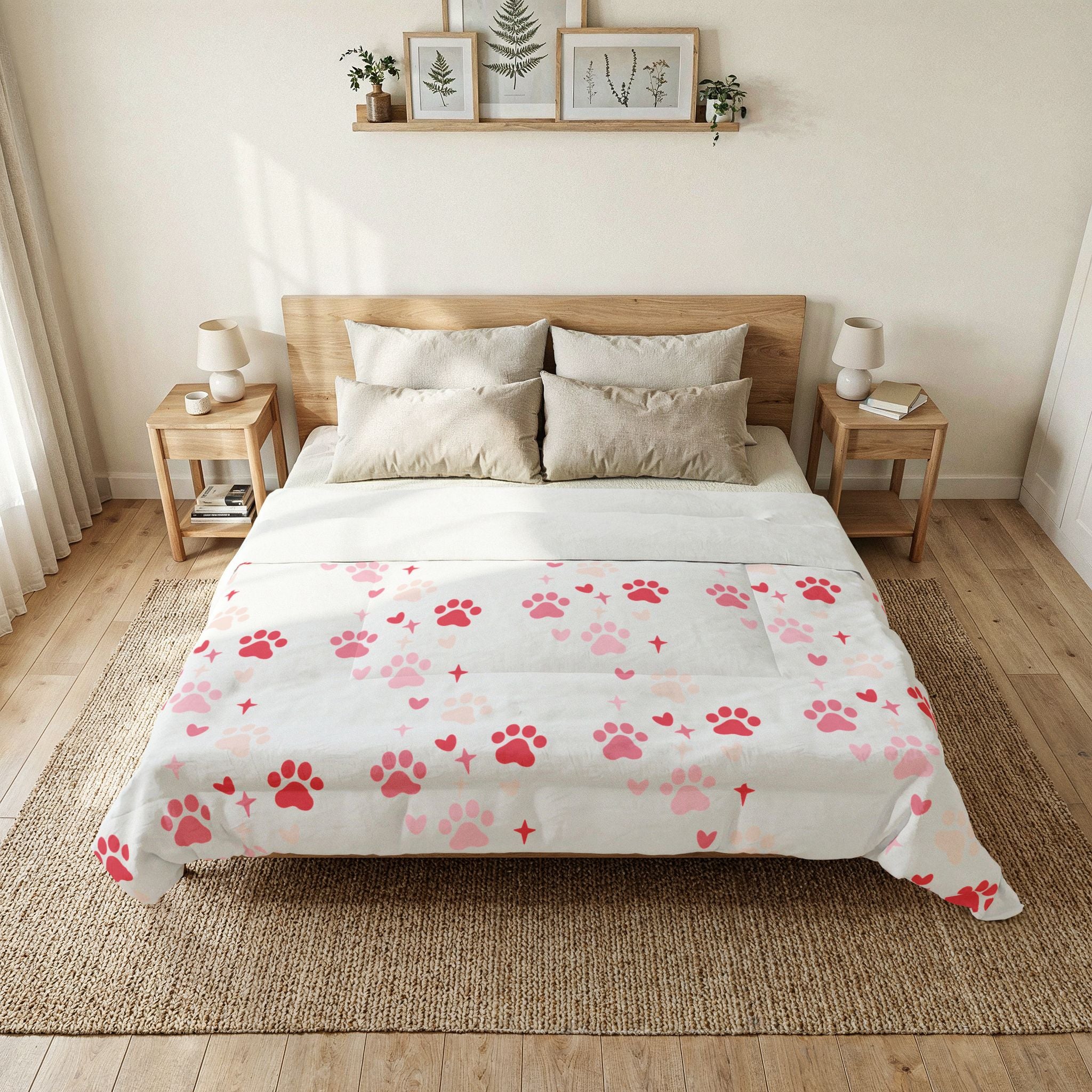 Pink Paw Print Cotton Comforter – Cute Pet-Themed Bedding for Kids & Dog Lovers