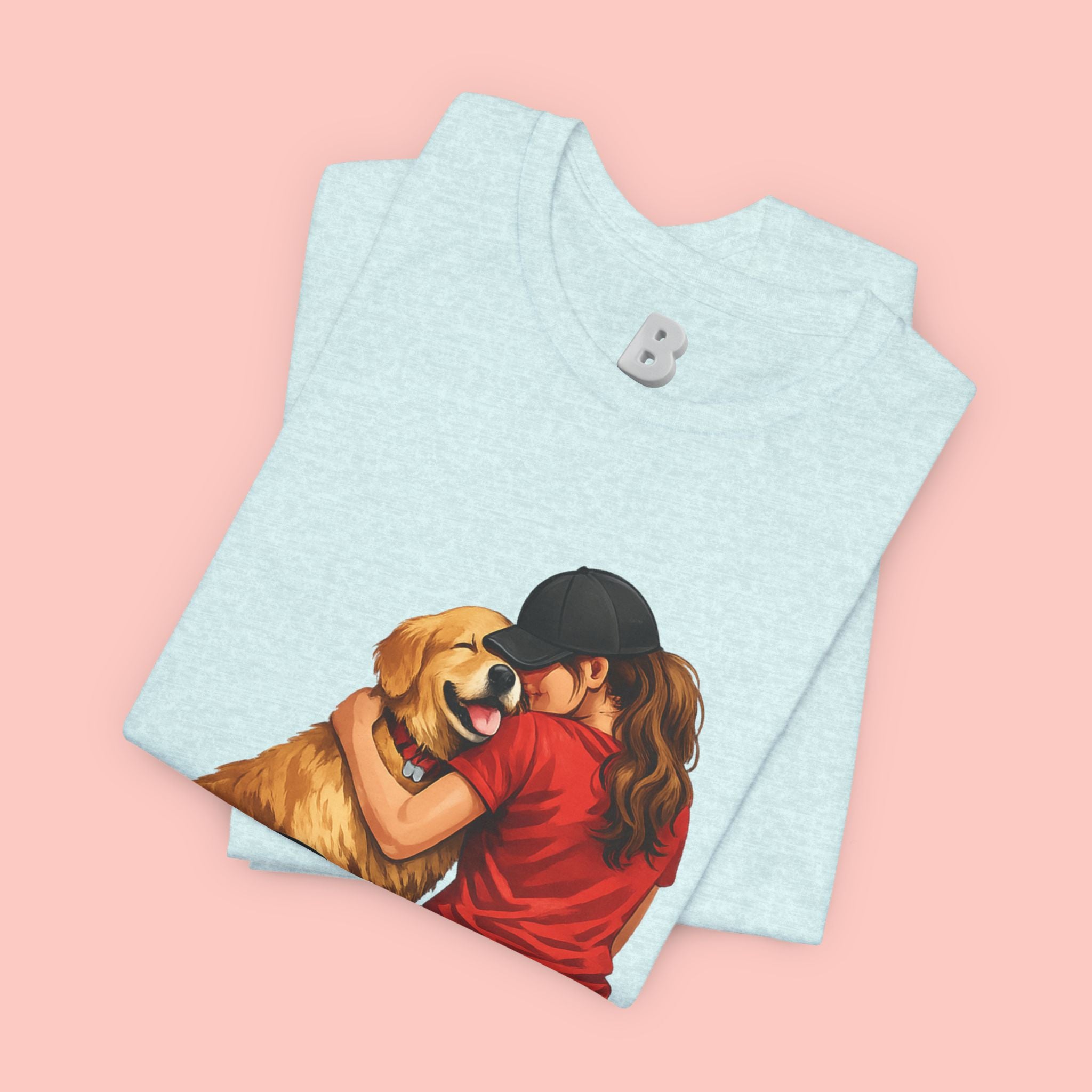 Dog Mom T-Shirt - Cute Woman Hugging Golden Retriever Tee