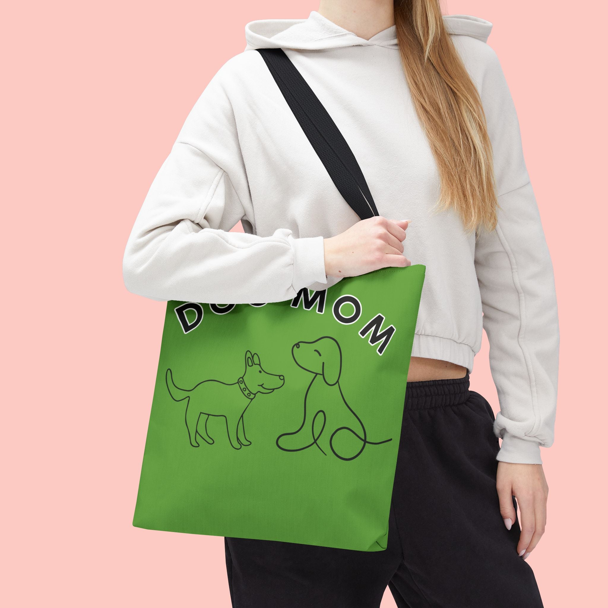 Dog Mom Tote Bag — Green All-Over-Print Cute Line-Drawing Dogs
