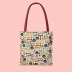 Dog Paw & Bone Pattern Tote Bag — 'Woof' All-Over Print Canvas Tote