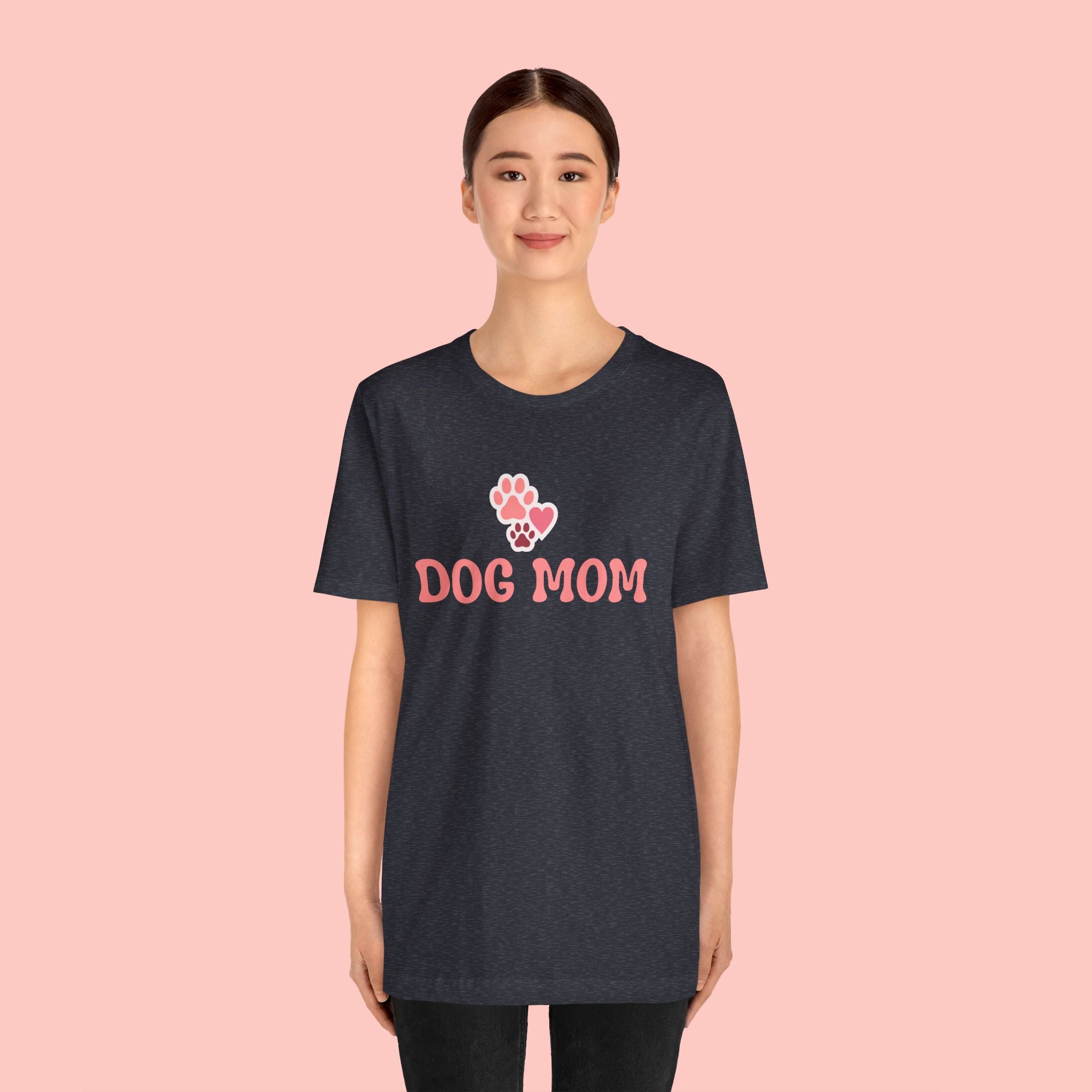 Dog Mom T-Shirt — Pink Paw Graphic Tee for Dog Lovers