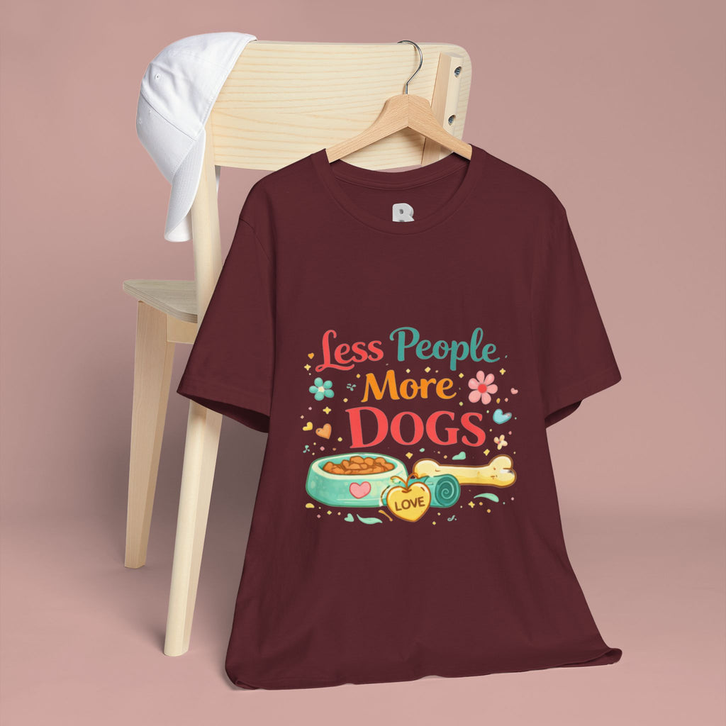Less People More Dogs T-Shirt – Cute Dog Bowl & Bone Graphic Tee