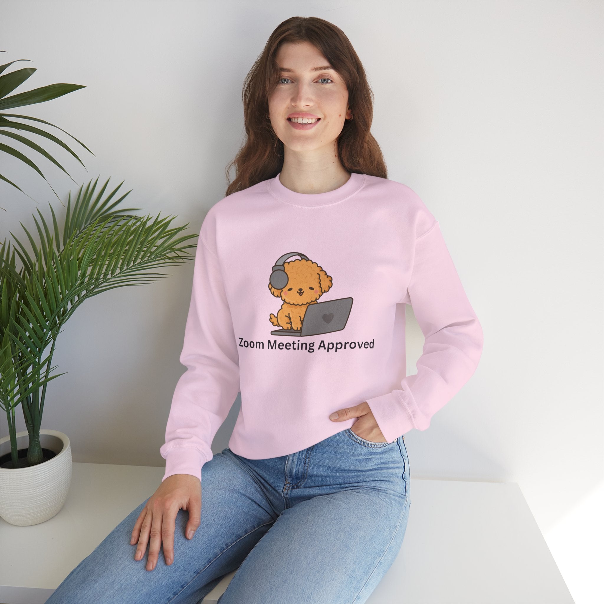 Crewneck Sweatshirt - Cute Puppy "Zoom Meeting Approved" Graphic