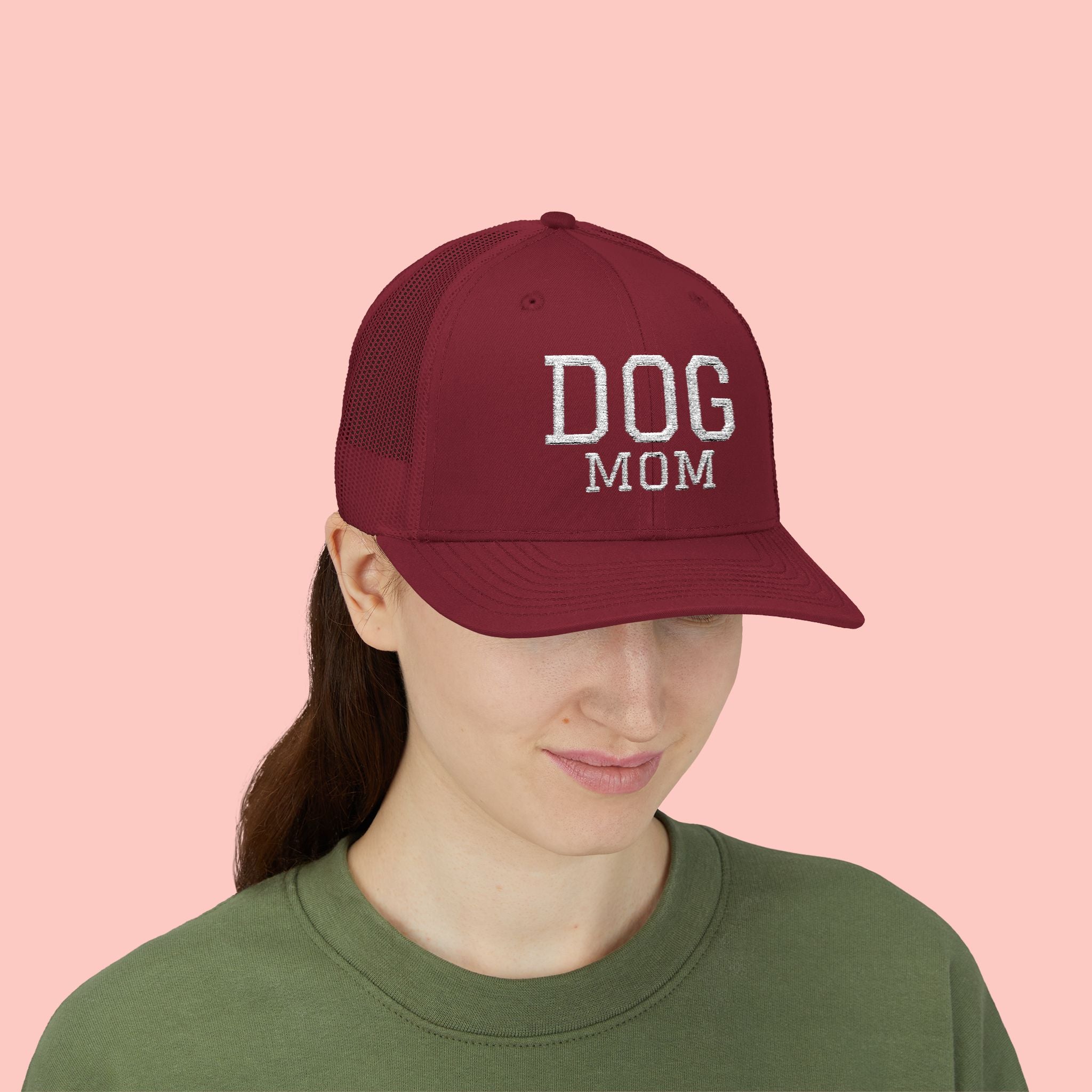Dog Mom Trucker Cap — Rhinestone Lettering Snapback Hat