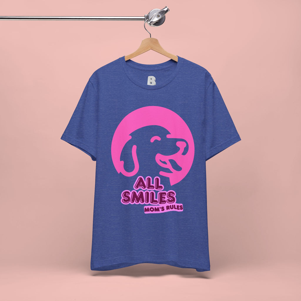 All Smiles Mom's Rules T-Shirt — Cute Pink Dog Graphic Tee for Moms & Pet Lovers