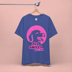 All Smiles Mom's Rules T-Shirt — Cute Pink Dog Graphic Tee for Moms & Pet Lovers