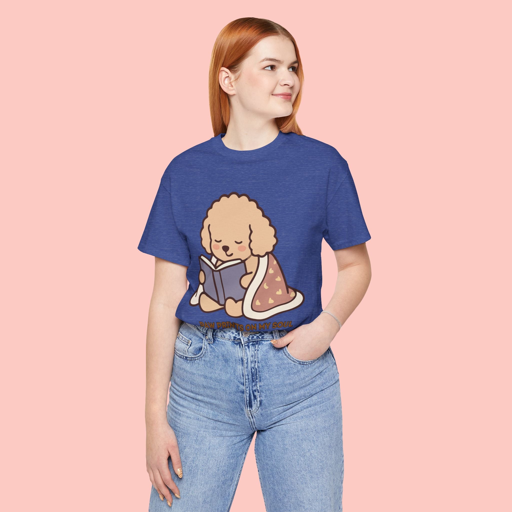 Paw Prints On My Soul T‑Shirt — Cute Reading Puppy Graphic Tee