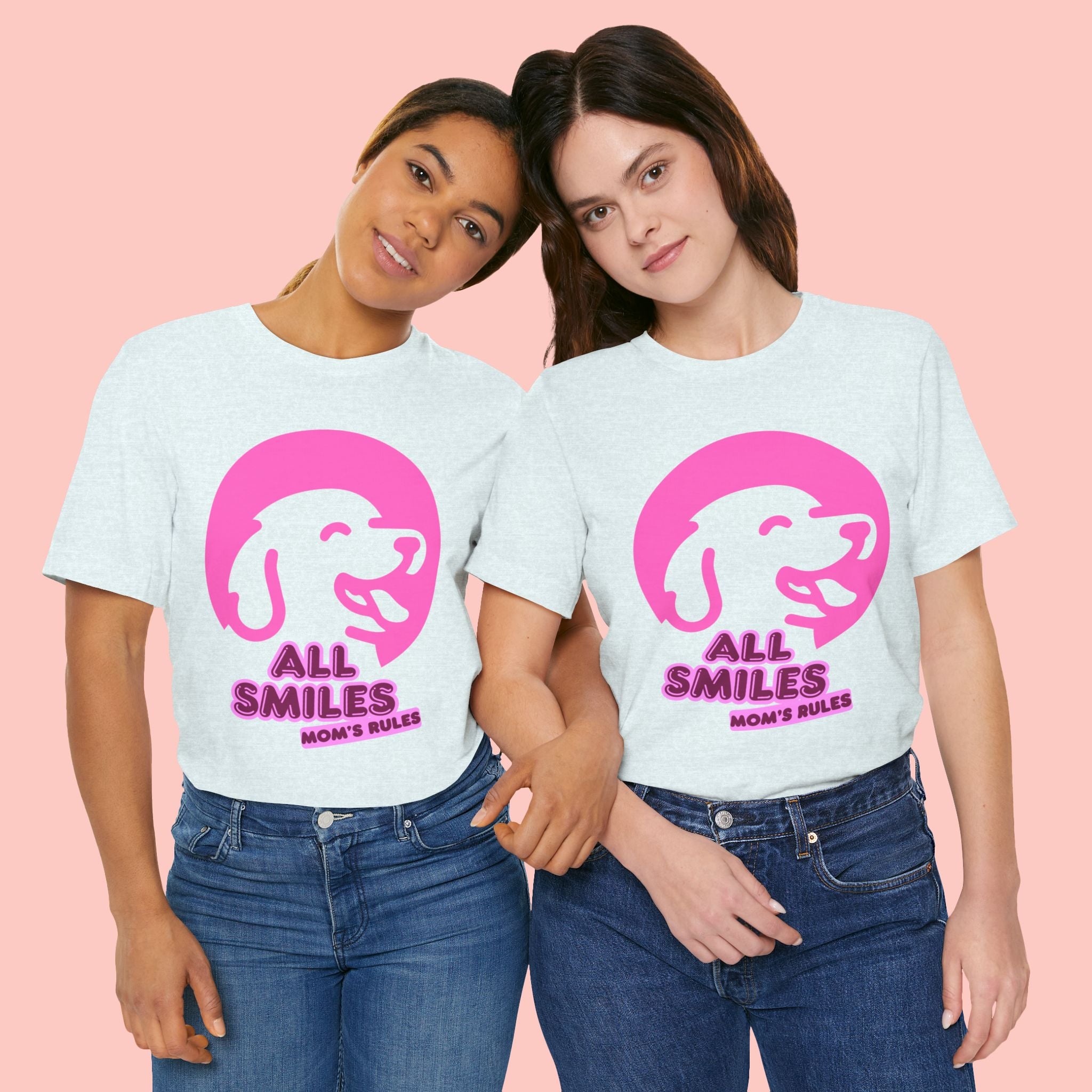 All Smiles Mom's Rules T-Shirt — Cute Pink Dog Graphic Tee for Moms & Pet Lovers
