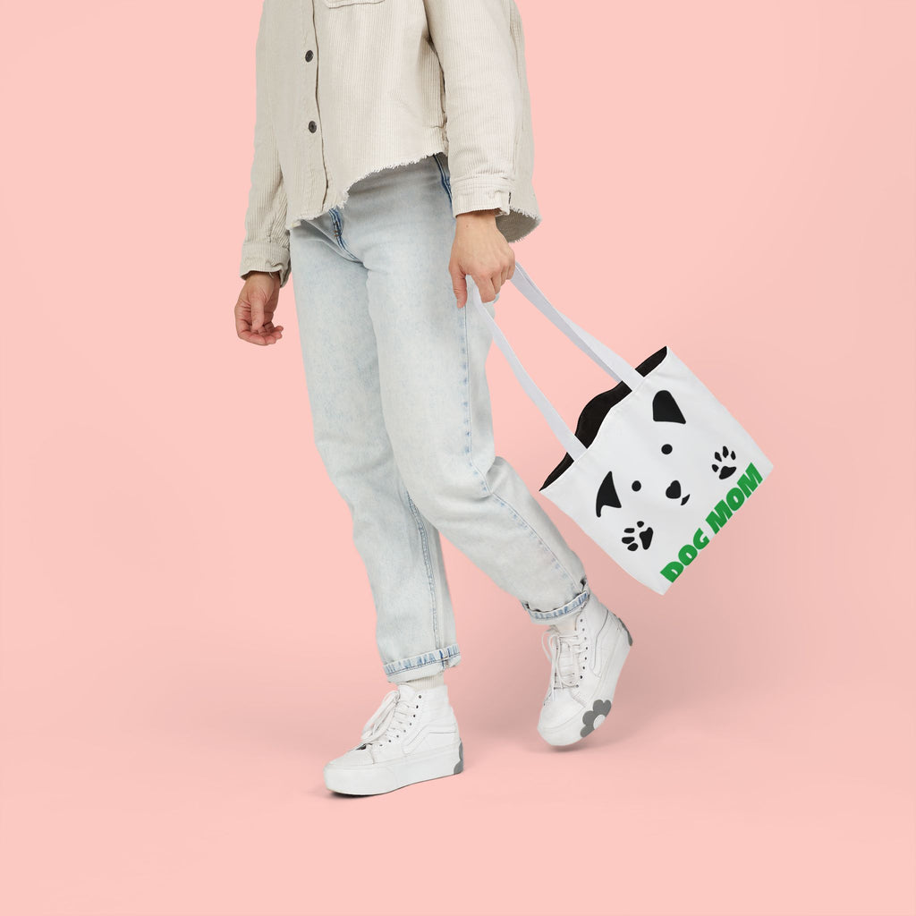 Dog Mom Canvas Tote Bag — Cute Paw Print Dog Face Tote for Pet Lovers