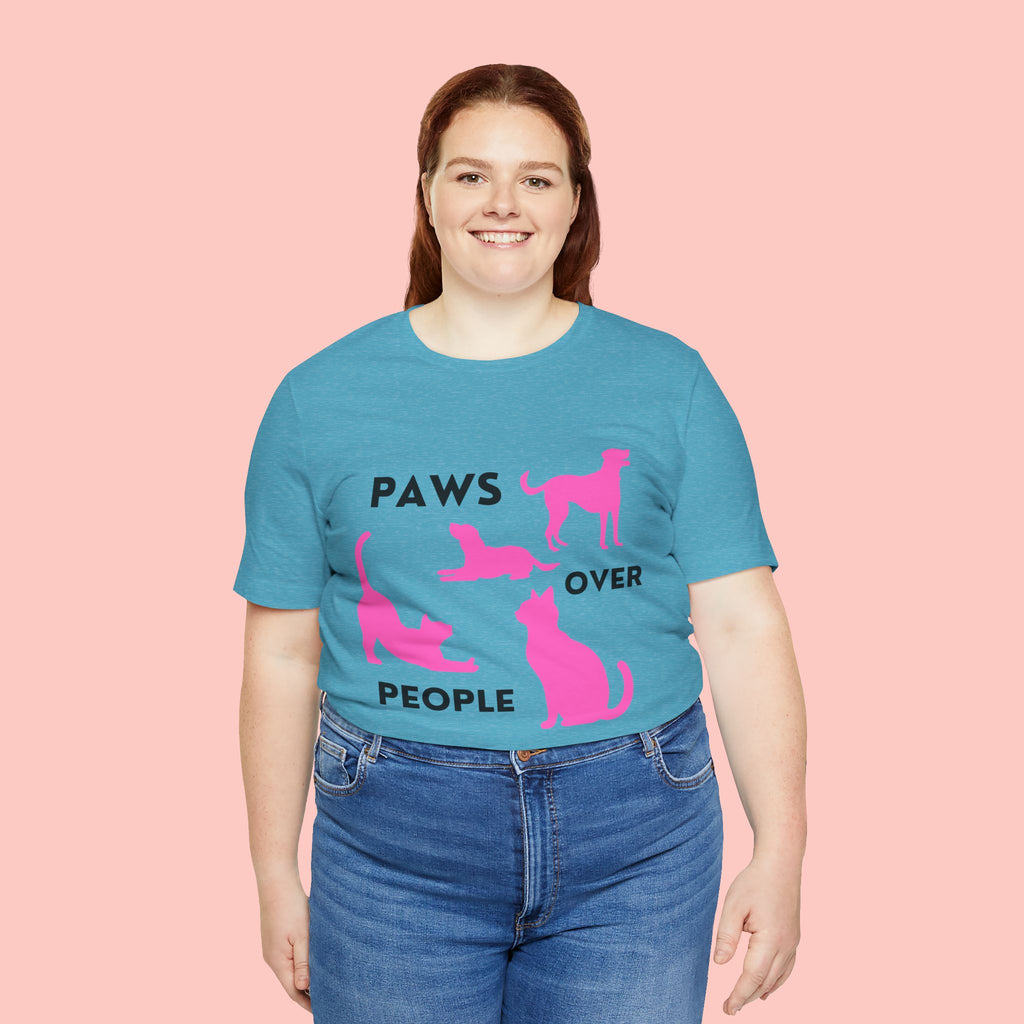Paws Over People Tee — Pink Cats & Dogs Graphic T-Shirt