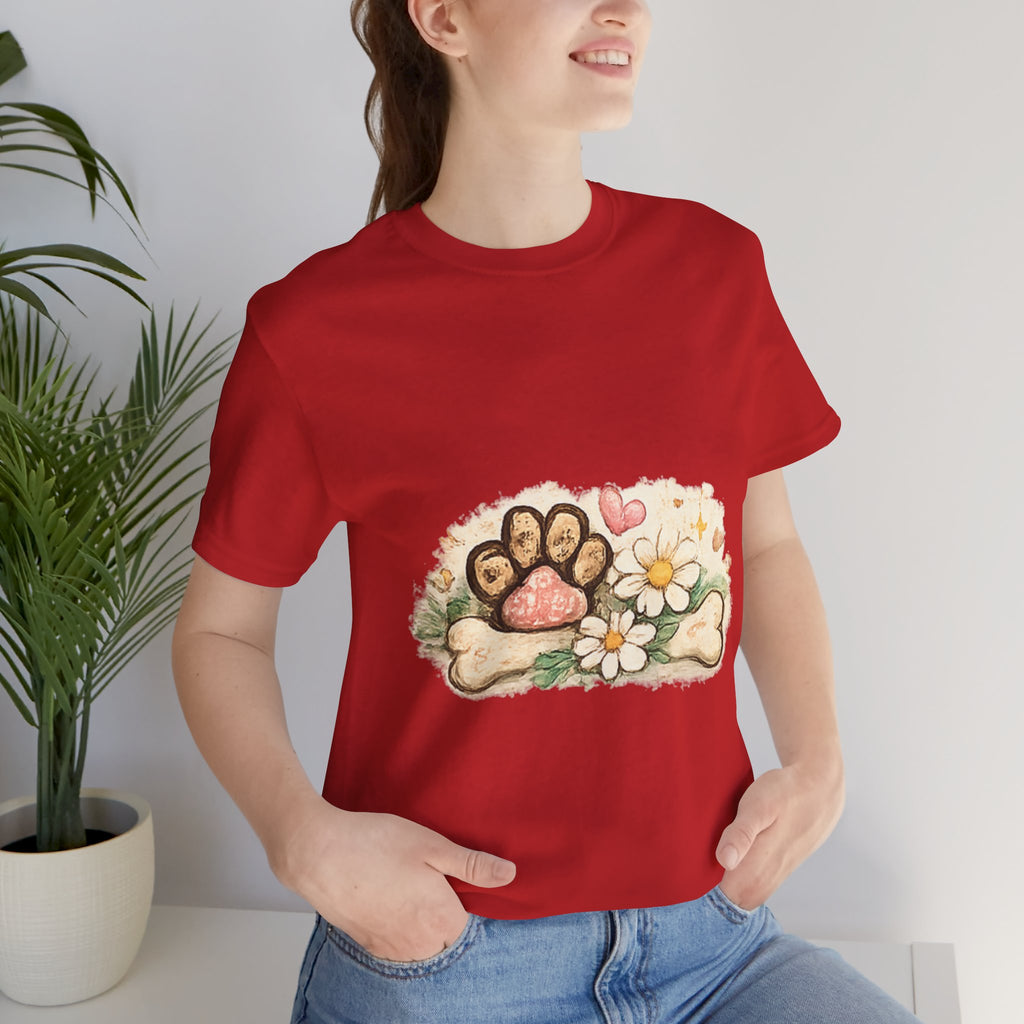 Dog Paw Floral T-Shirt — Cute Paw Print, Bone & Daisies Tee