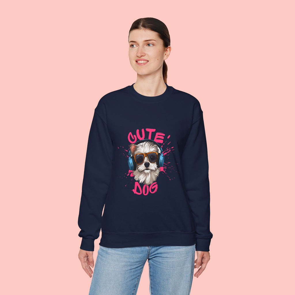 Cute Dog Sweatshirt — Cool Pup with Headphones Graphic Crewneck
