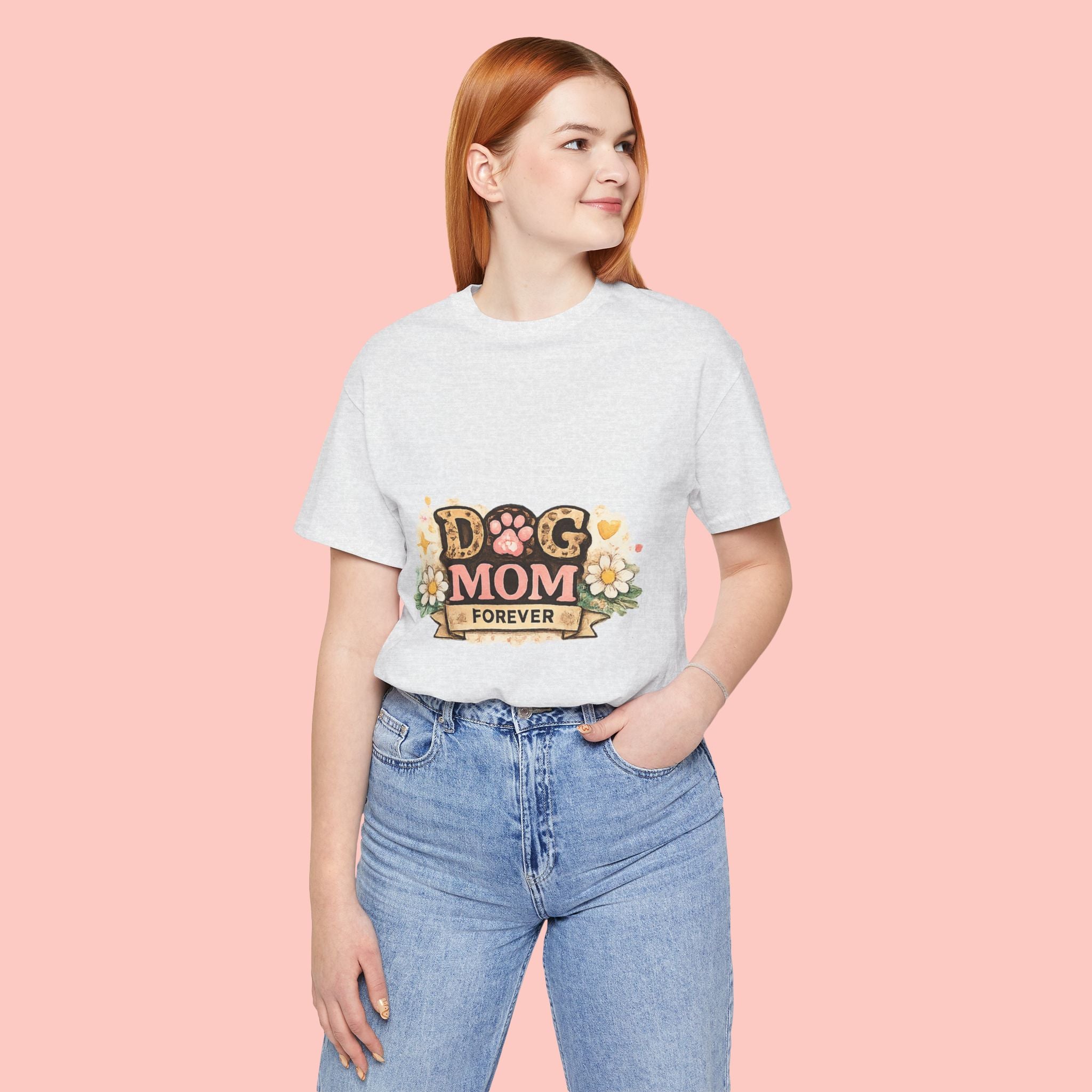 Dog Mom Forever T‑Shirt — Floral Paw Print Tee for Pet Lovers