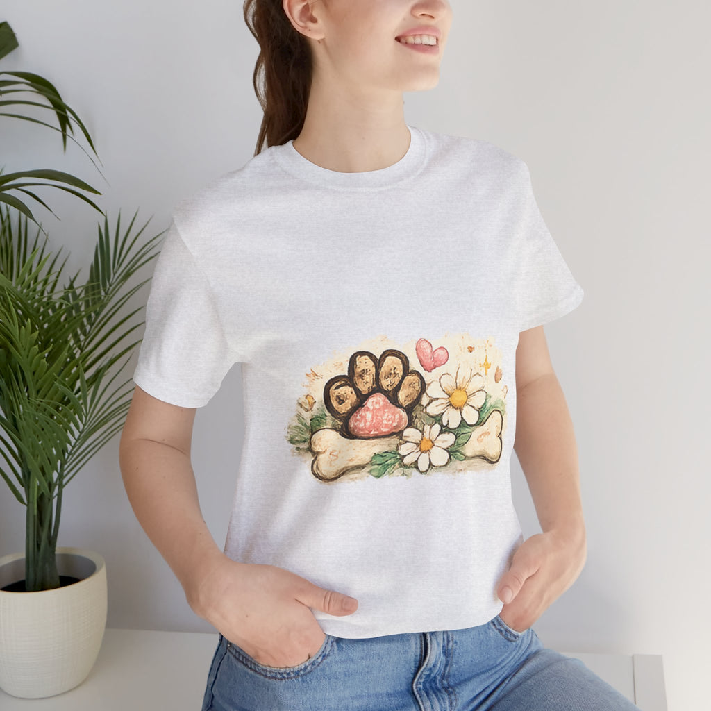 Dog Paw Floral T-Shirt — Cute Paw Print, Bone & Daisies Tee