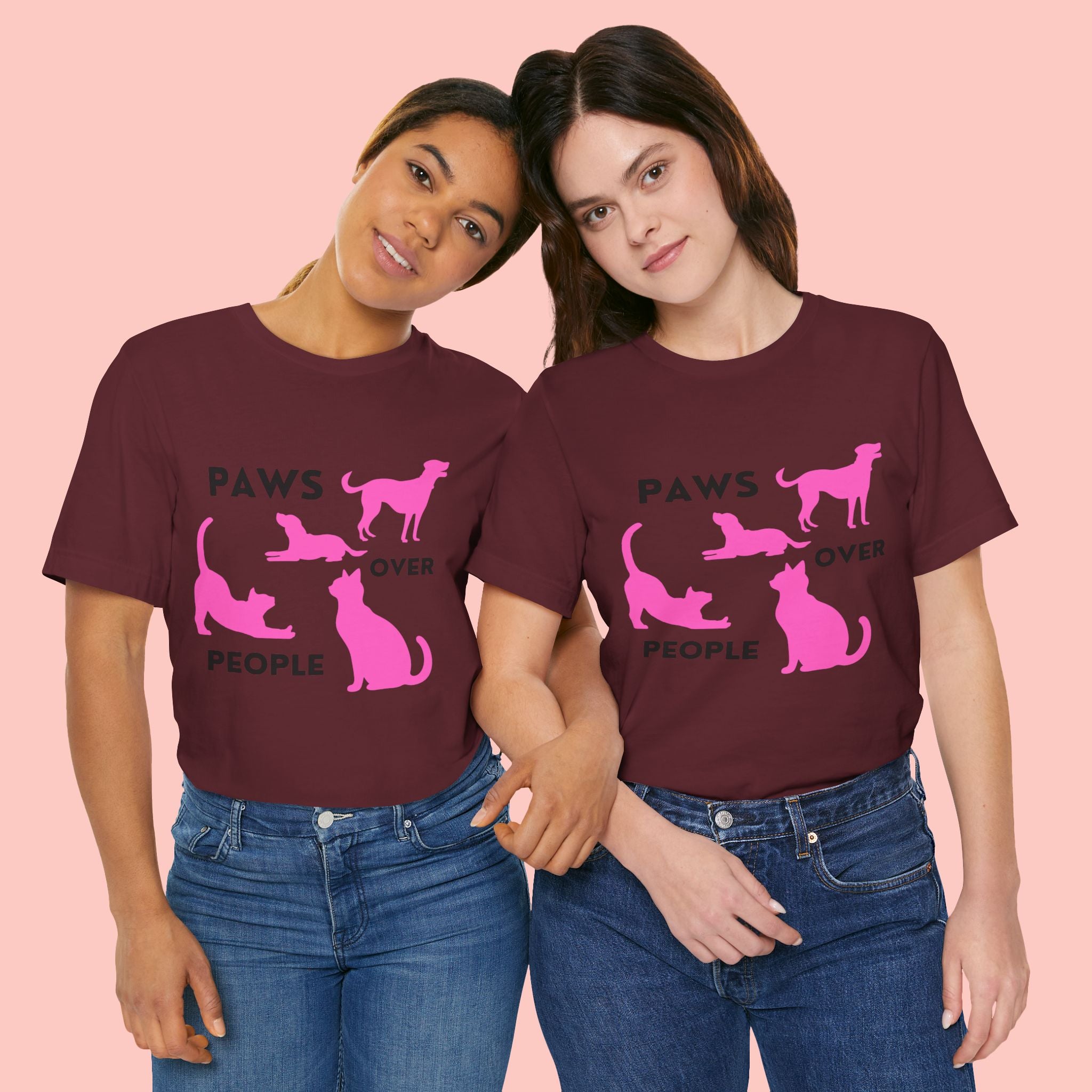 Paws Over People Tee — Pink Cats & Dogs Graphic T-Shirt