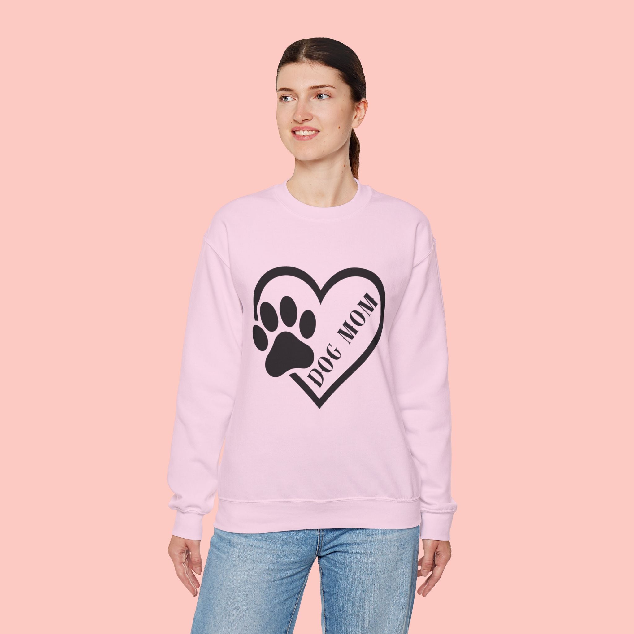 Dog Mom Heart Paw Sweatshirt — Women's Crewneck for Pet Lovers