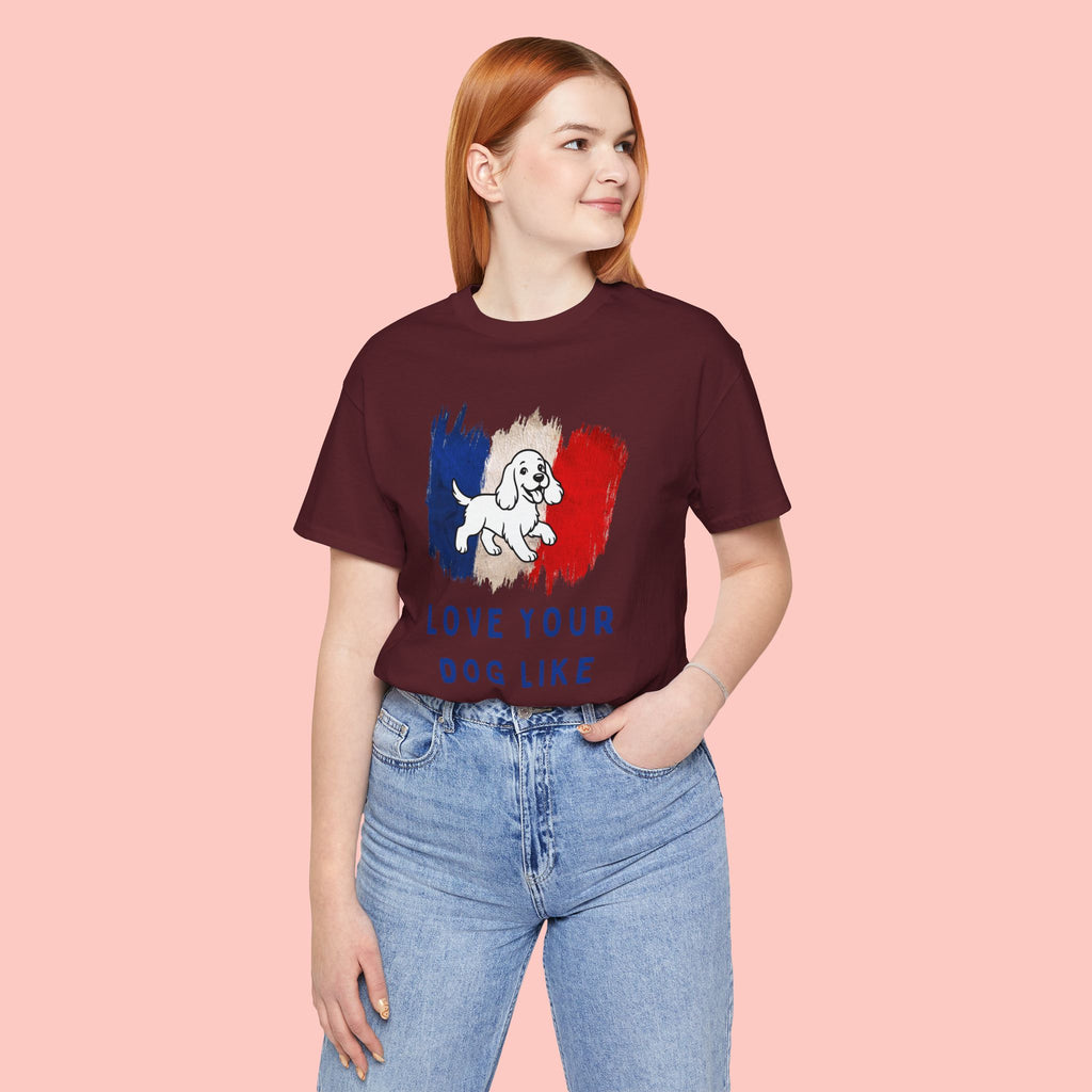 Love Your Dog Like Me T-Shirt — French Flag Heart Puppy Tee
