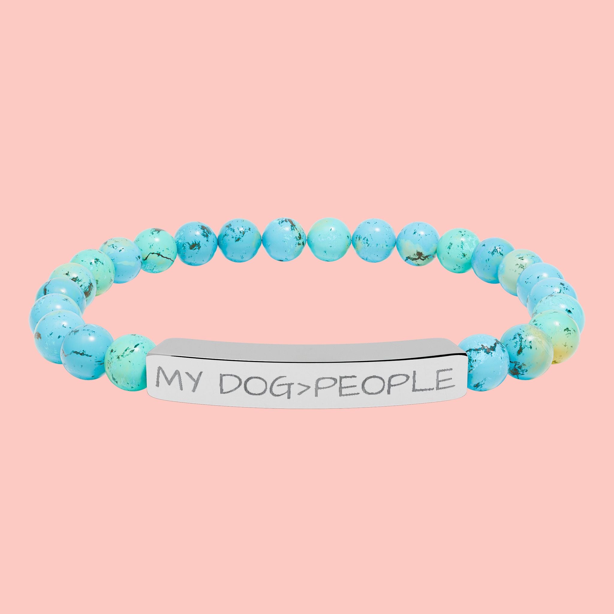 Engraved Natural Stone Bar Bracelet — "My Dog = People" Stretch Bracelet