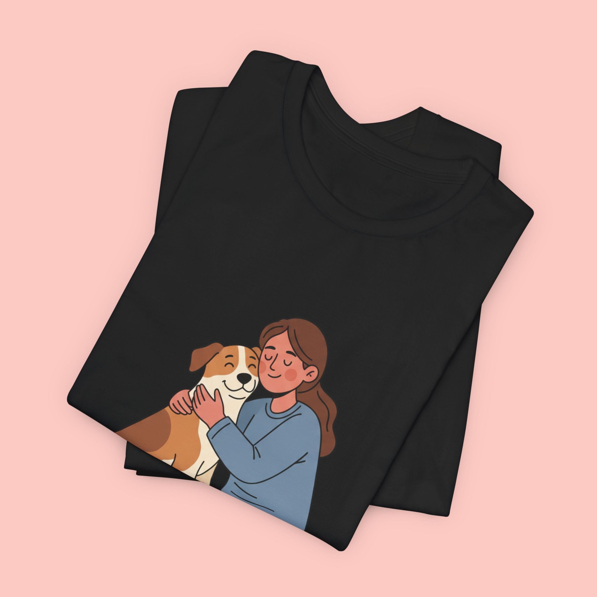 Dog Mom T‑Shirt — Cute Woman Hugging Dog Graphic Tee