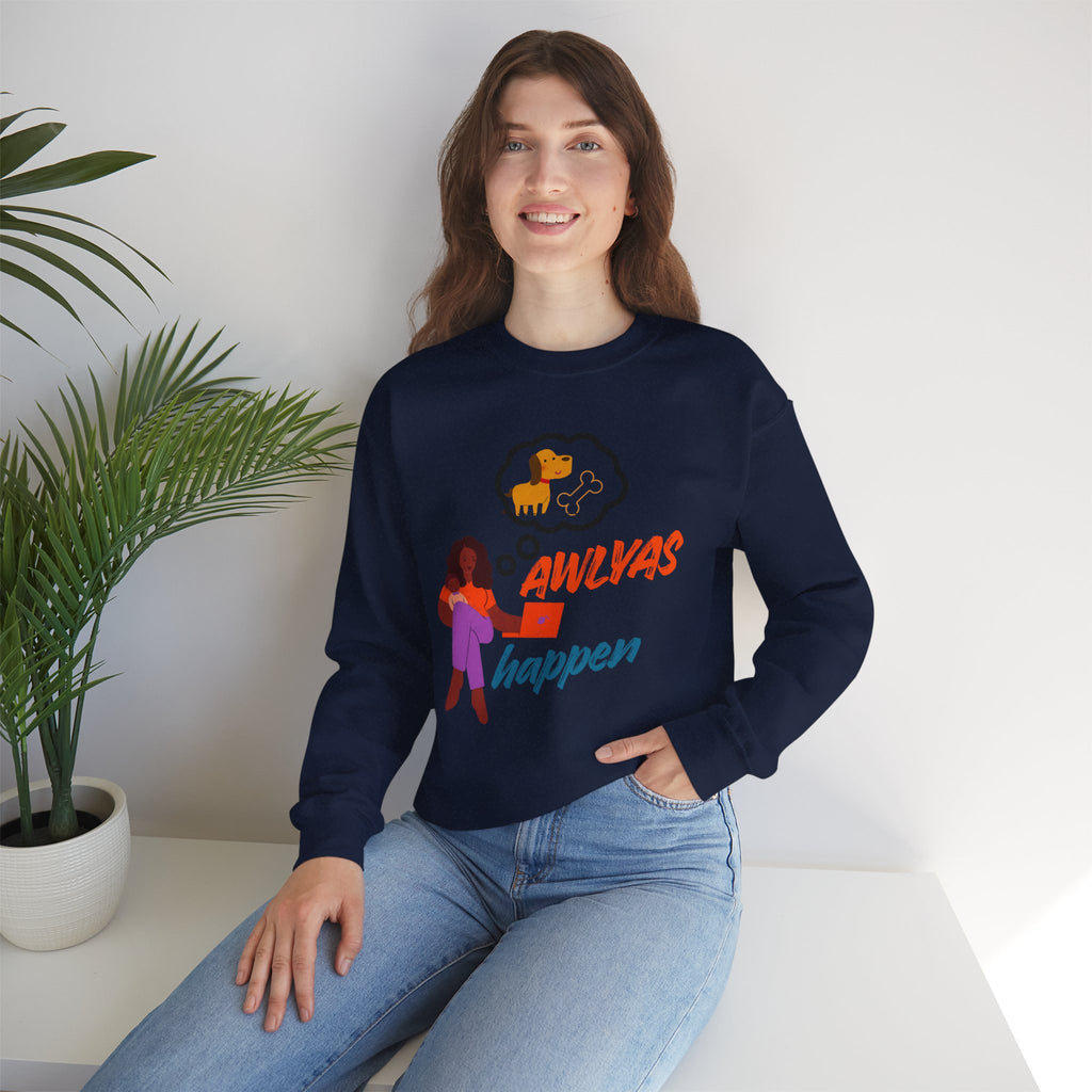 Always Happen Crewneck Sweatshirt – Funny Coffee & Snack Thought Graphic