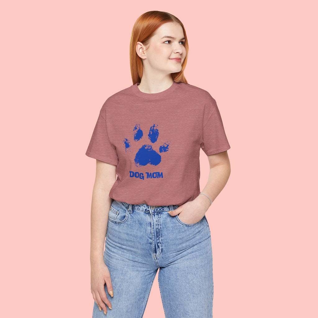 Dog Mom Paw Print T-Shirt — Distressed Blue Design