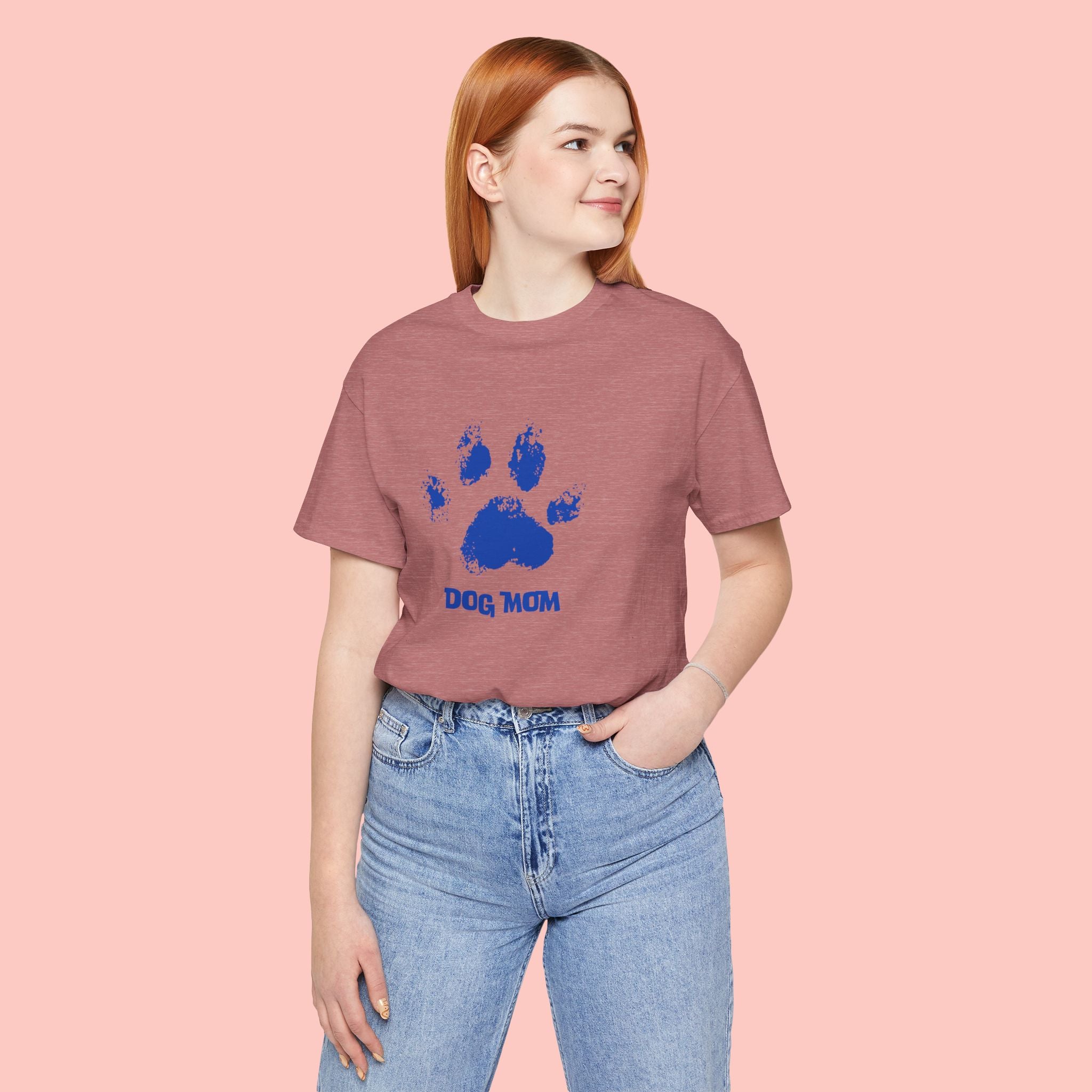 Dog Mom Paw Print T-Shirt — Distressed Blue Design