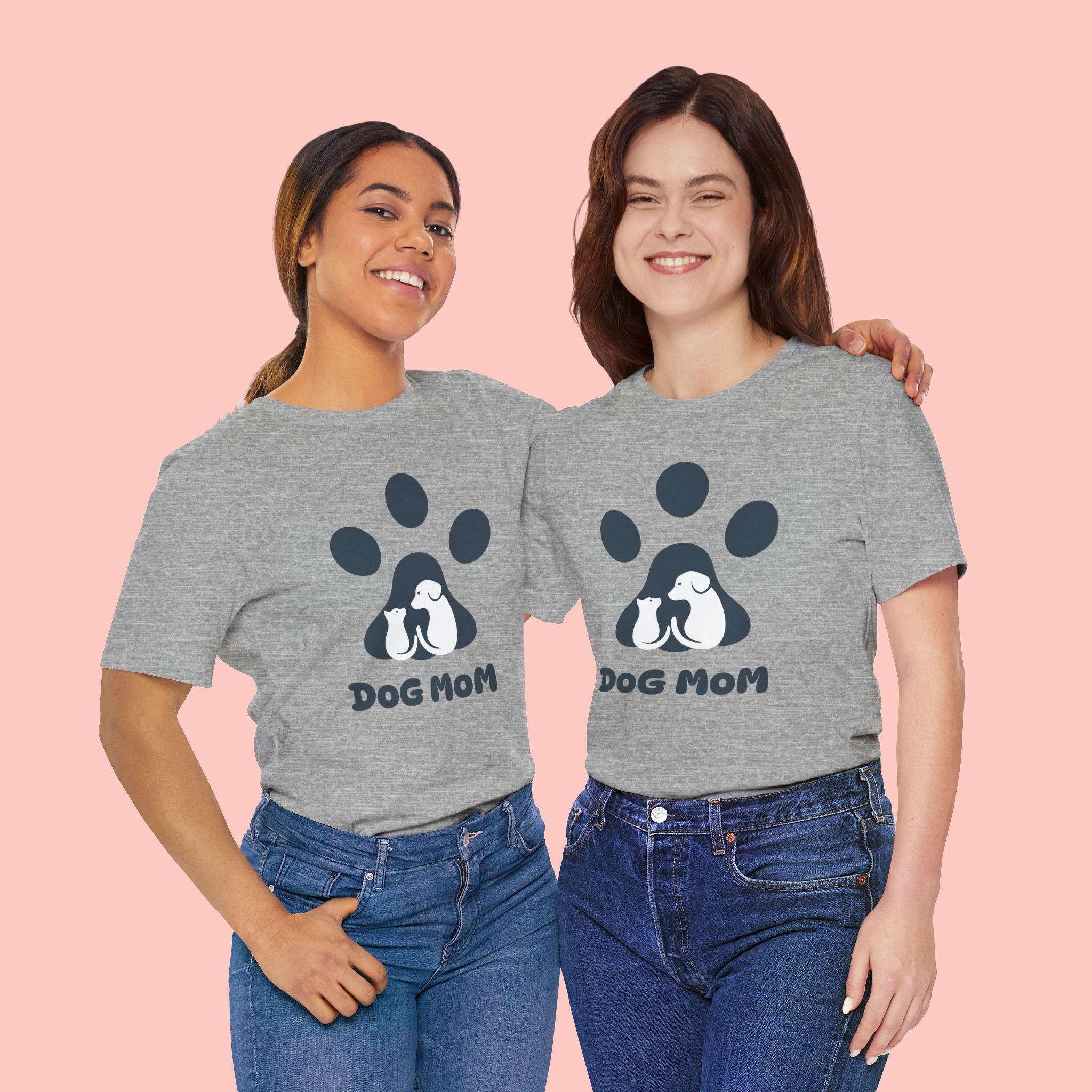 Dog Mom T‑Shirt — Paw Print with Dog & Puppy Graphic