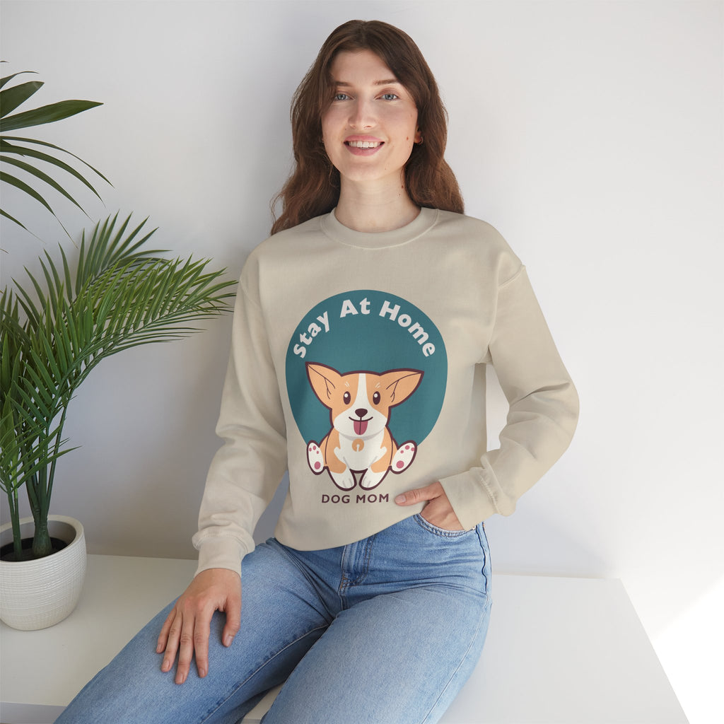 Stay At Home Dog Mom Crewneck Sweatshirt — Cute Corgi Graphic Sweatshirt