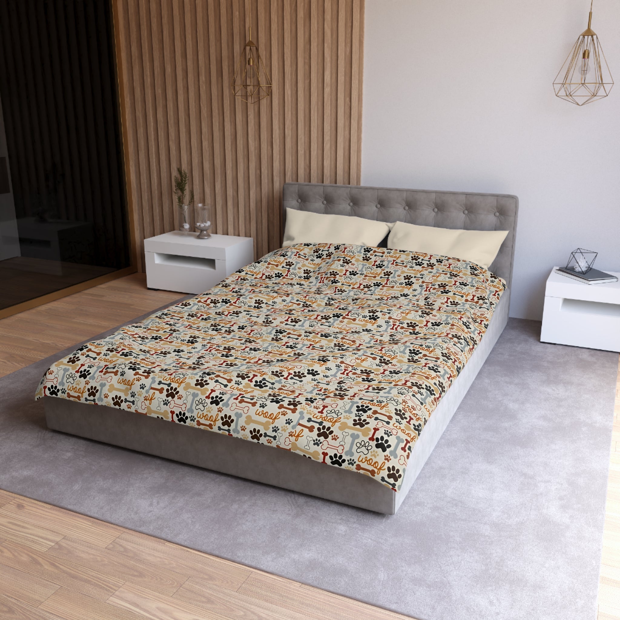 Cat Paw Print Duvet Cover — Cute Cartoon Cats & Paws Microfiber Bedding
