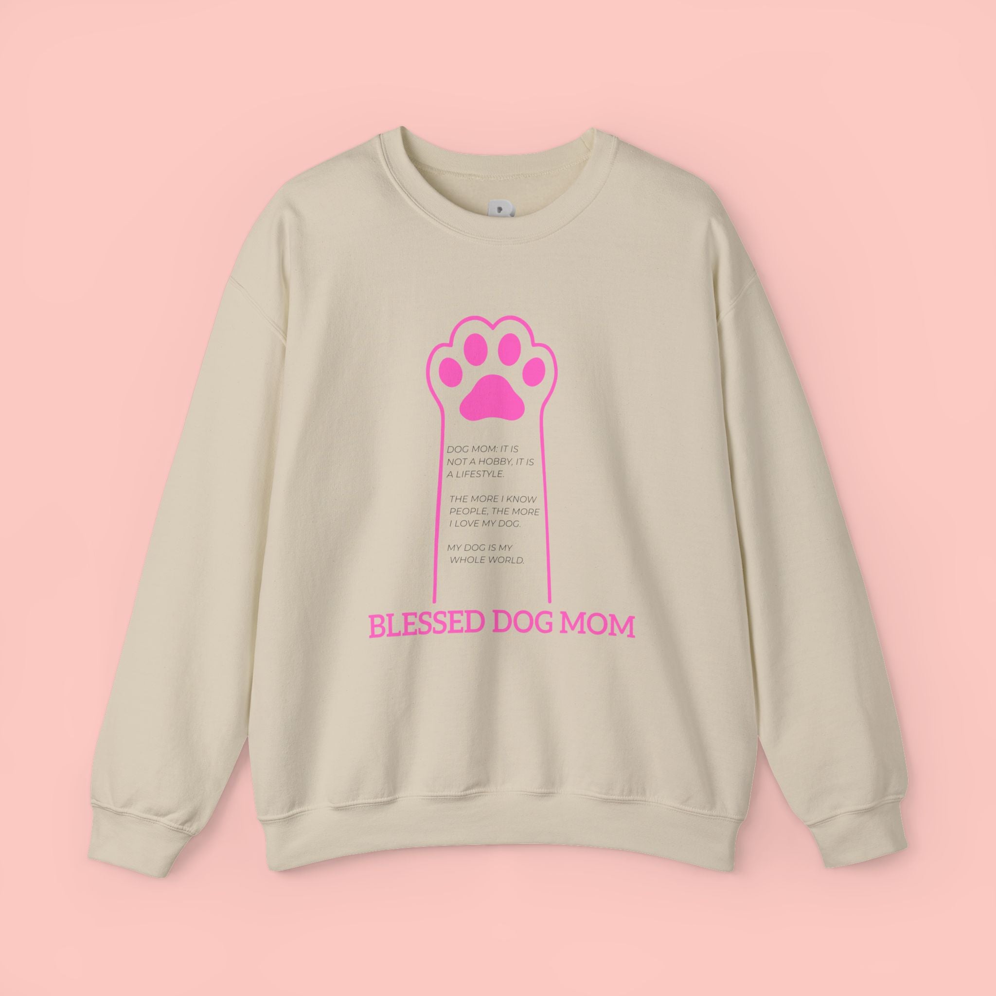 Blessed Dog Mom Crewneck Sweatshirt — Pink Paw Memorial Pullover