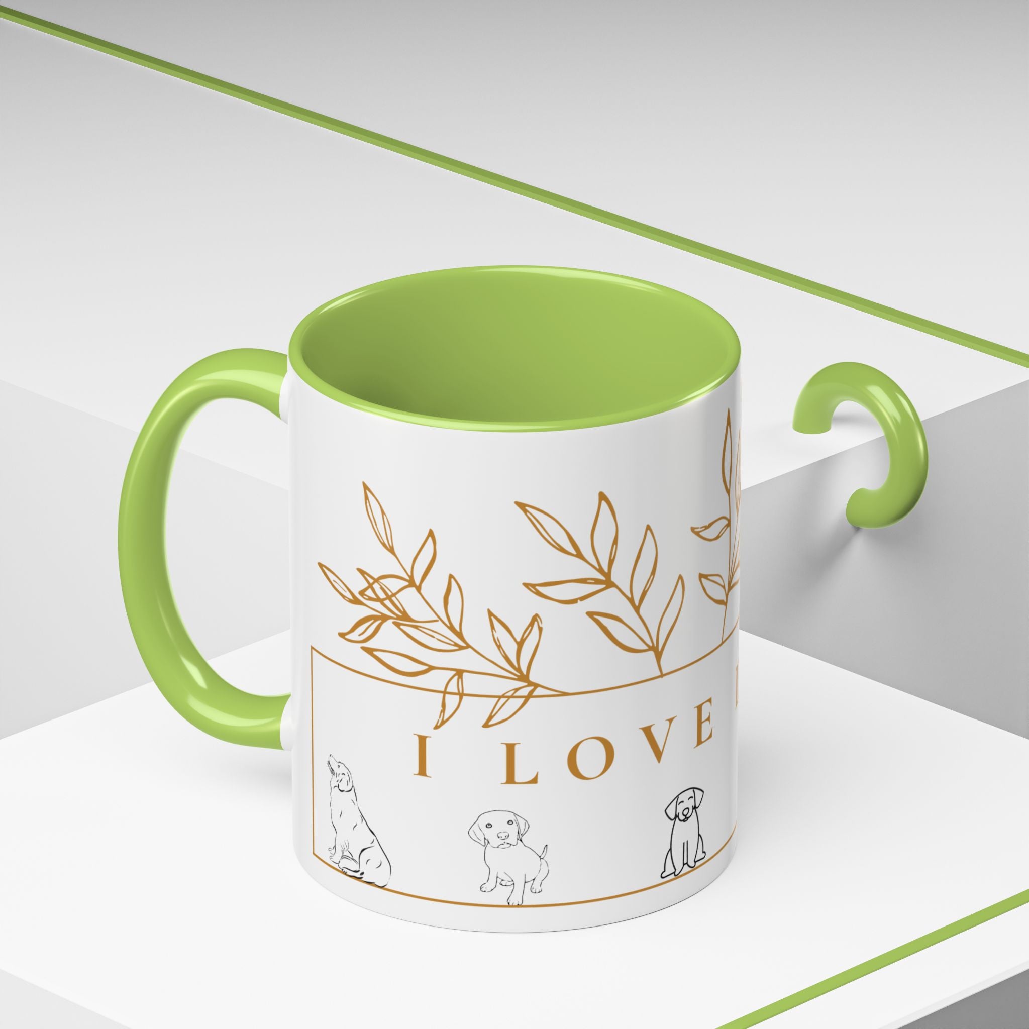 I Love Dogs Accent Coffee Mug — Gold Leaf Dog Lover Ceramic Mug (11oz & 15oz)