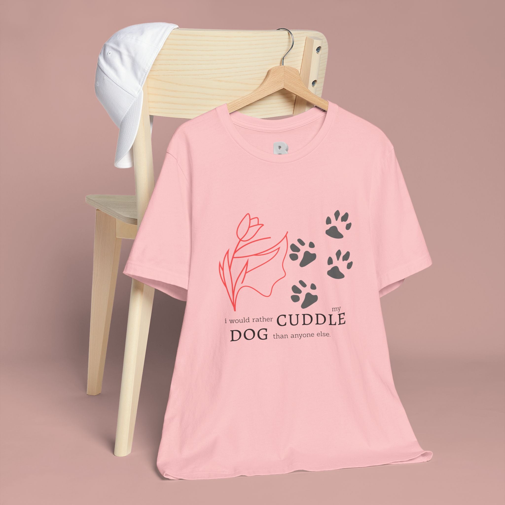 Dog Cuddle Tee – "Would Rather Cuddle My Dog" Paw Print Floral T-Shirt