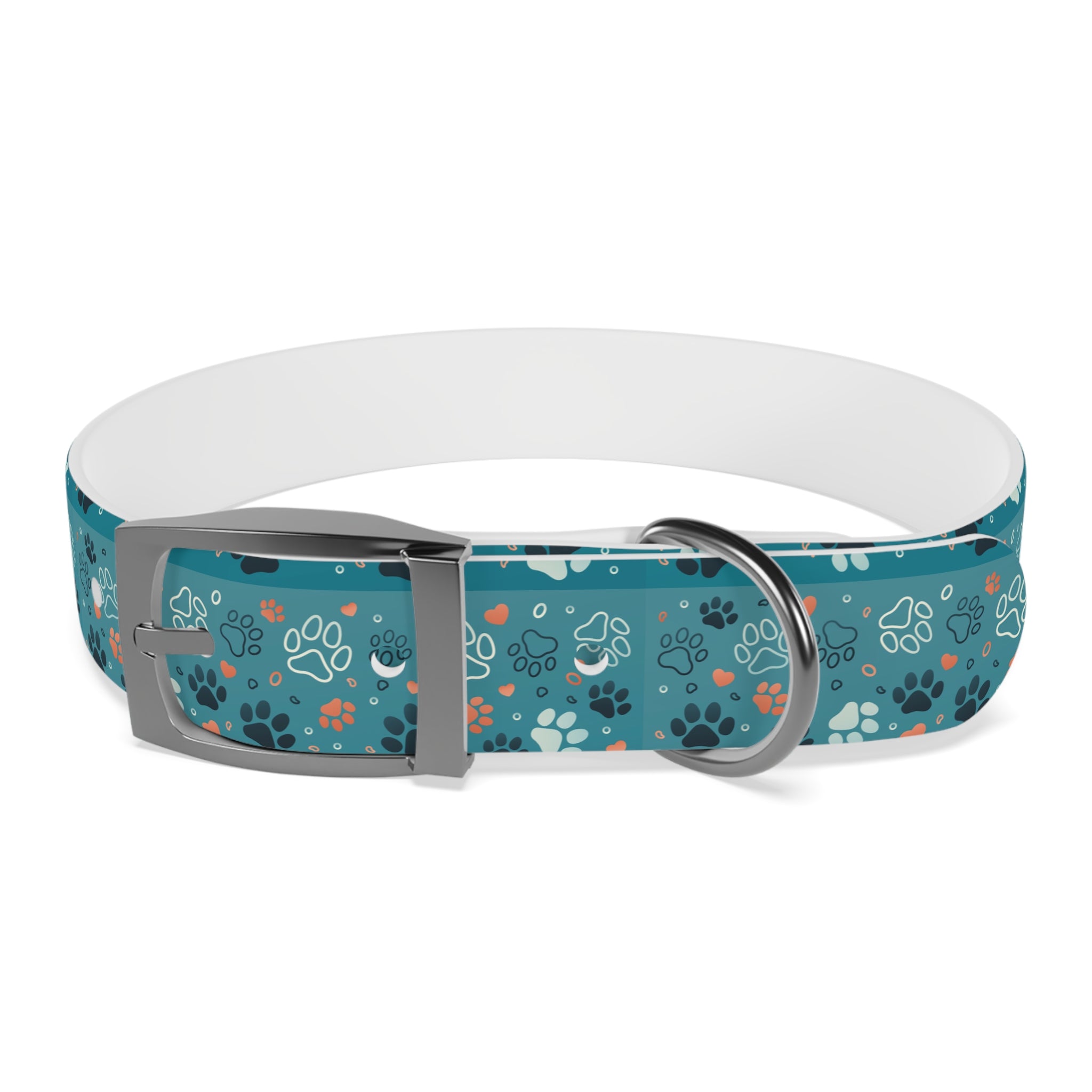 Paw Print Dog Collar — Teal Patterned Pet Collar for Small & Medium Dogs