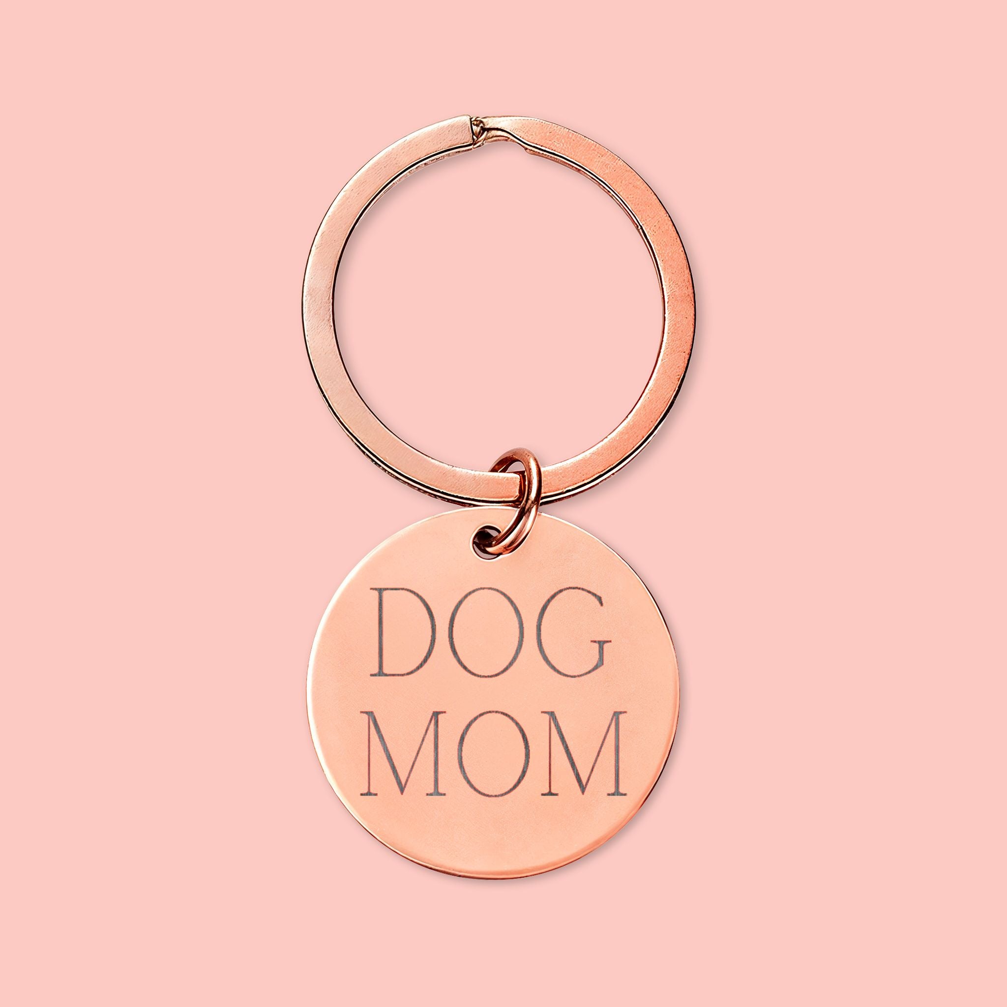 Dog Mom Engraved Stainless Steel Round Keychain