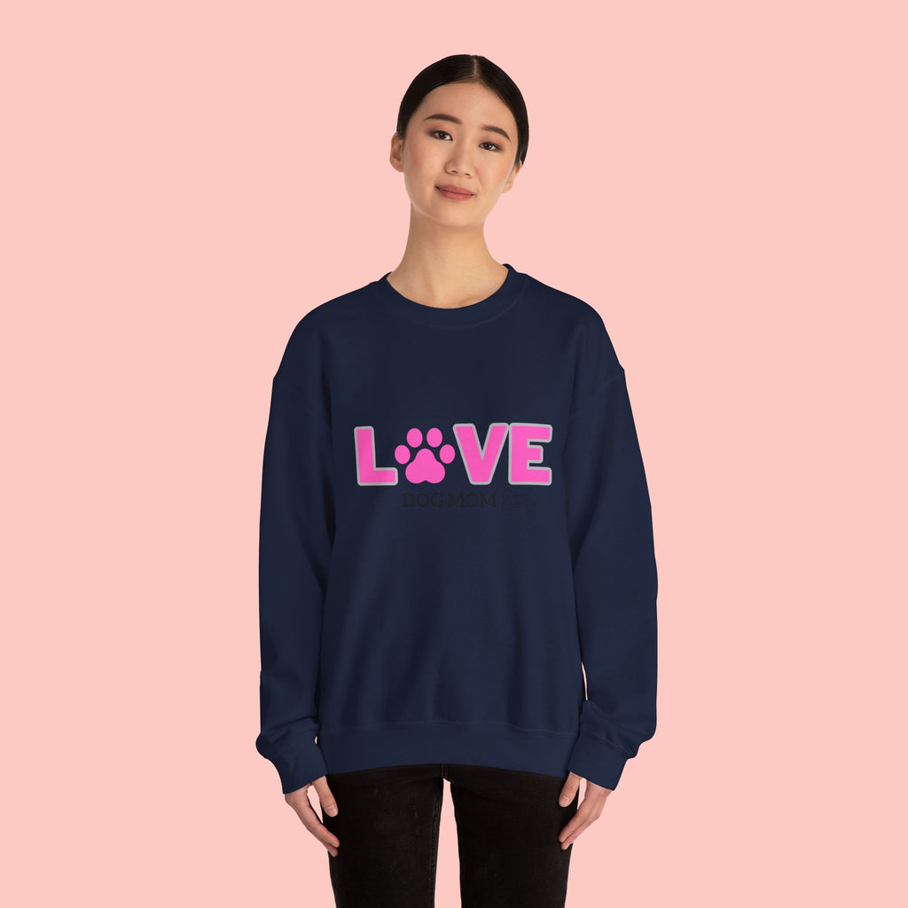 Dog Mom Love Crewneck Sweatshirt — Pink Paw Graphic