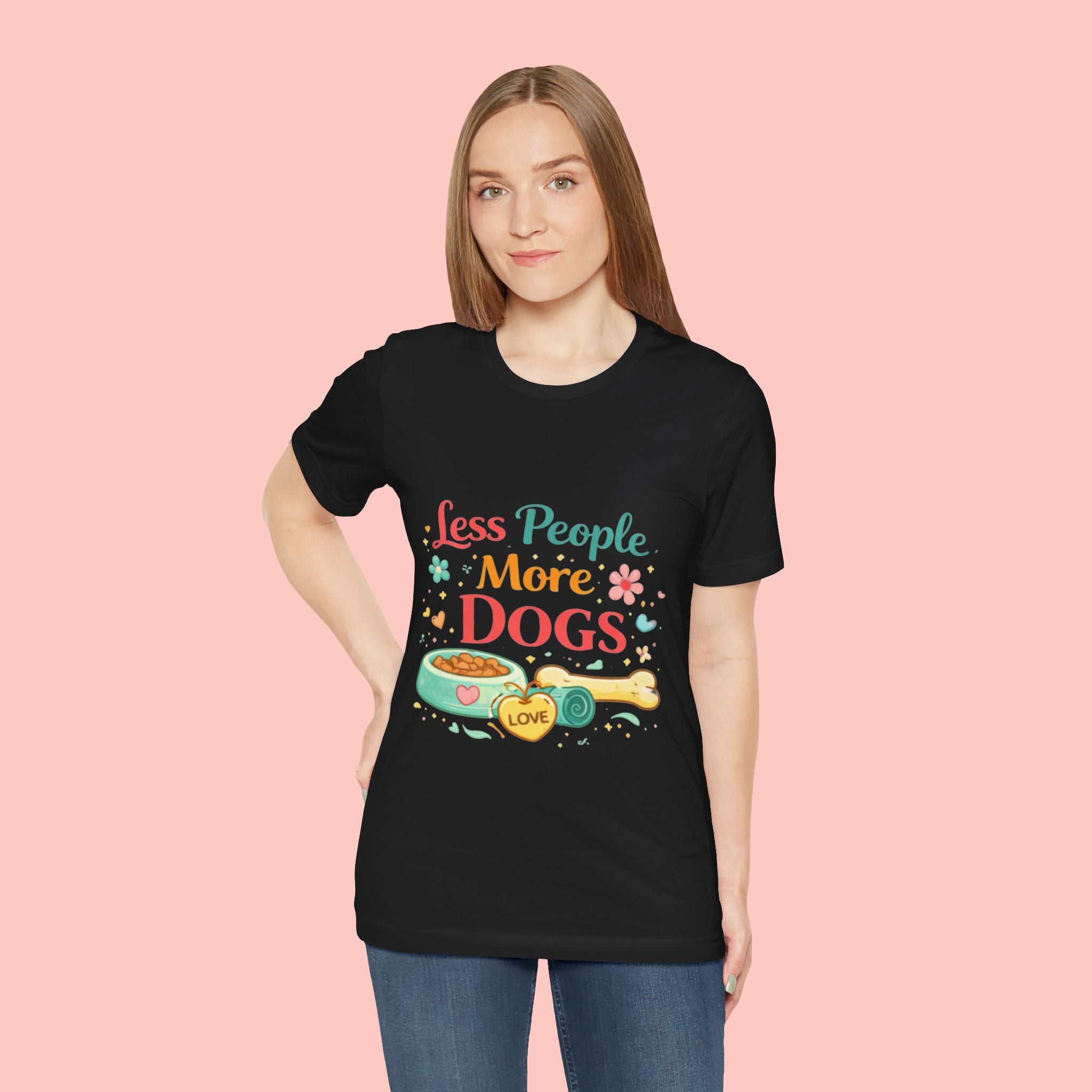 Less People More Dogs T-Shirt – Cute Dog Bowl & Bone Graphic Tee