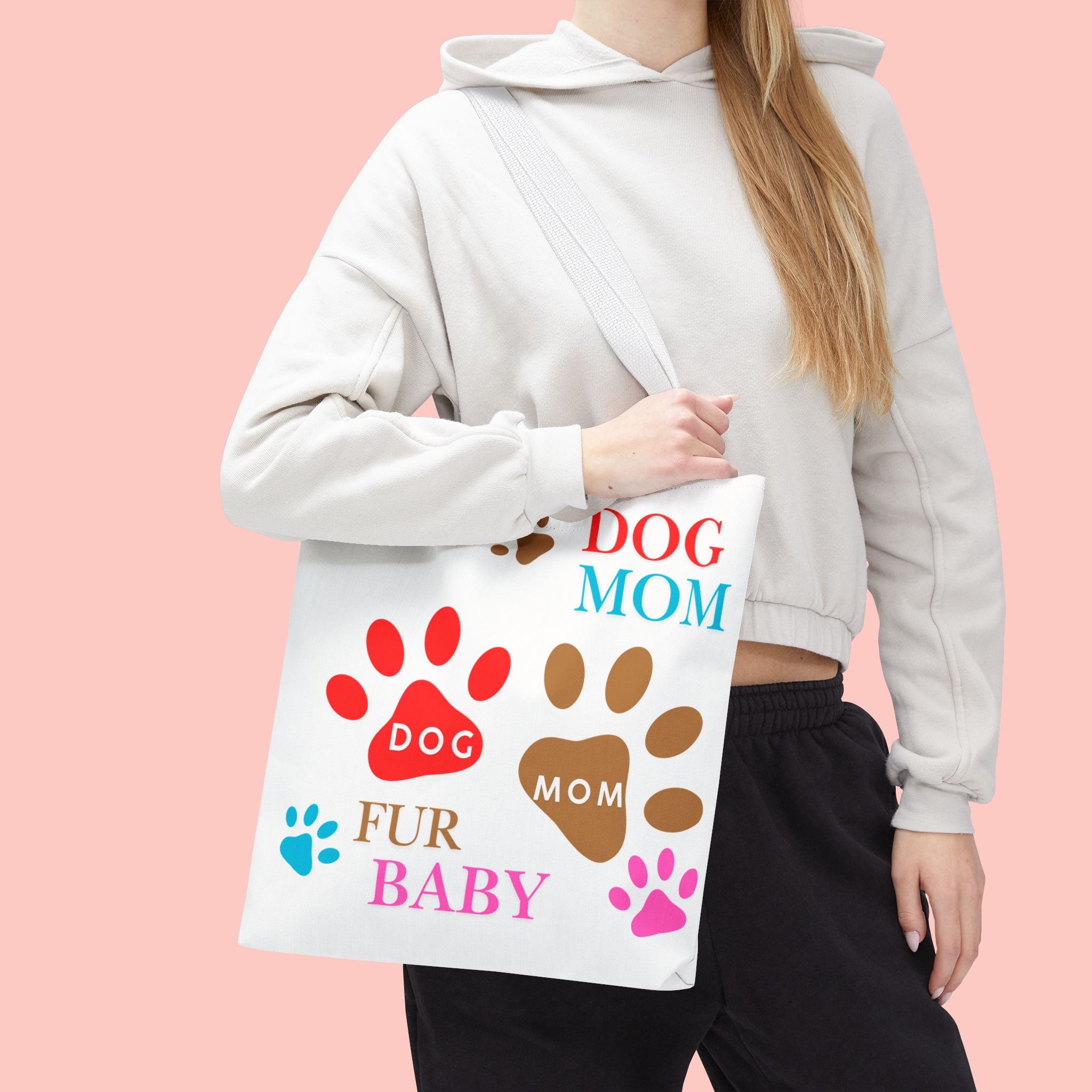 Dog Mom Tote Bag – "Fur Baby" Paw Print AOP Tote