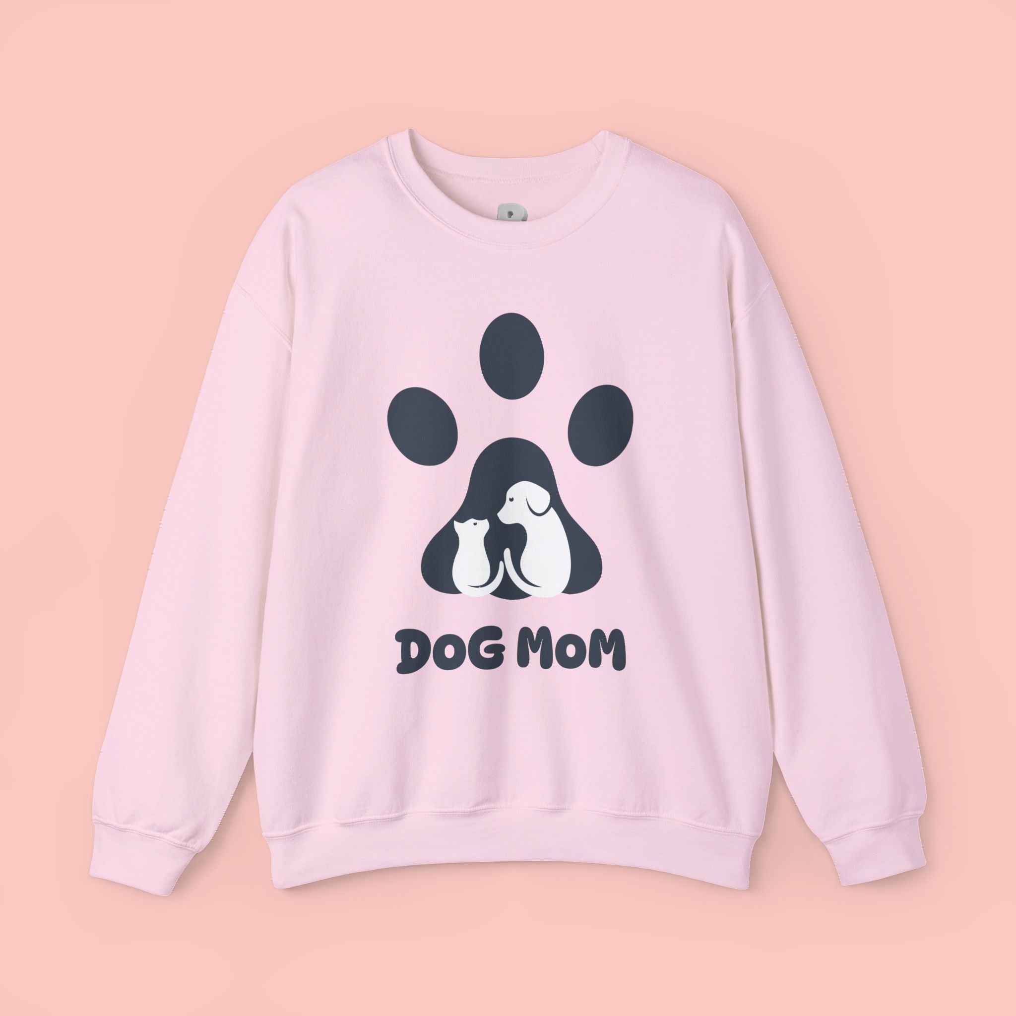 Dog Mom Crewneck Sweatshirt - Paw Print & Silhouette Graphic